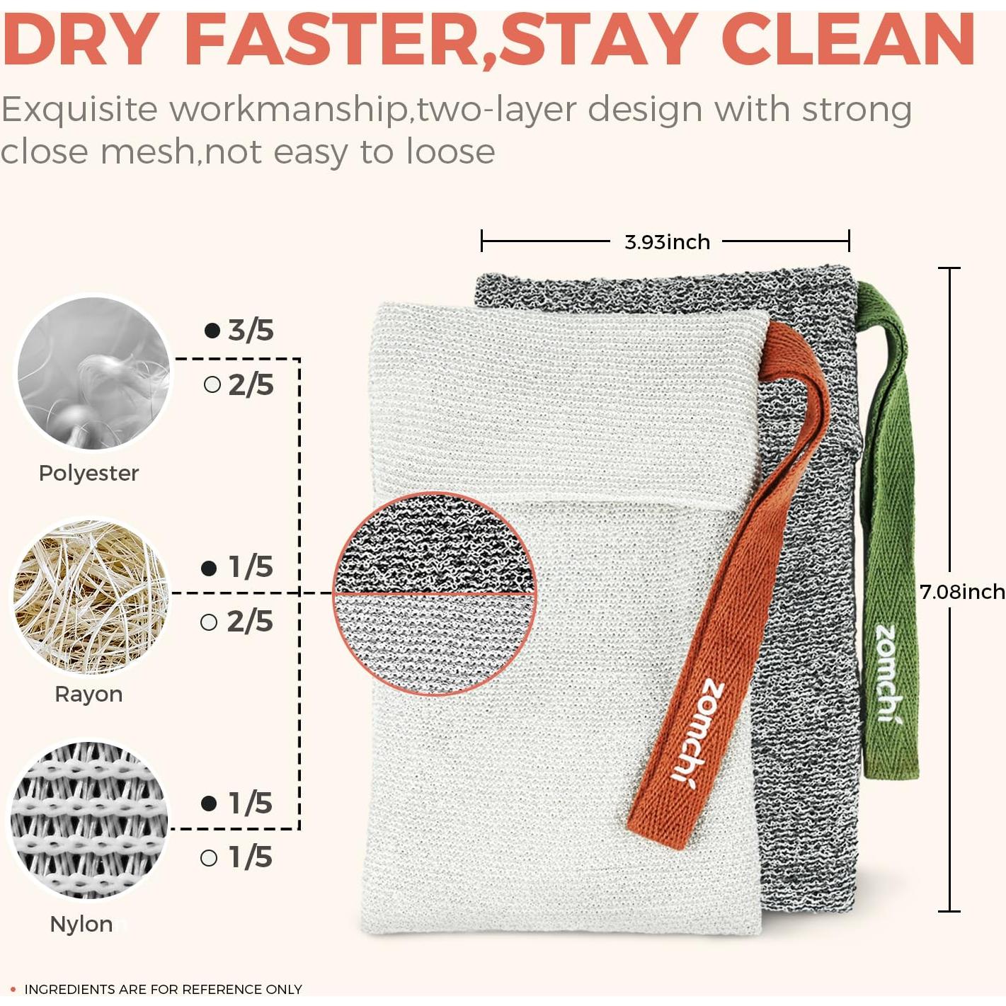 Bolsa de Jabón Exfoliante ZOMCHI Suave y Rugosa 2 Piezas