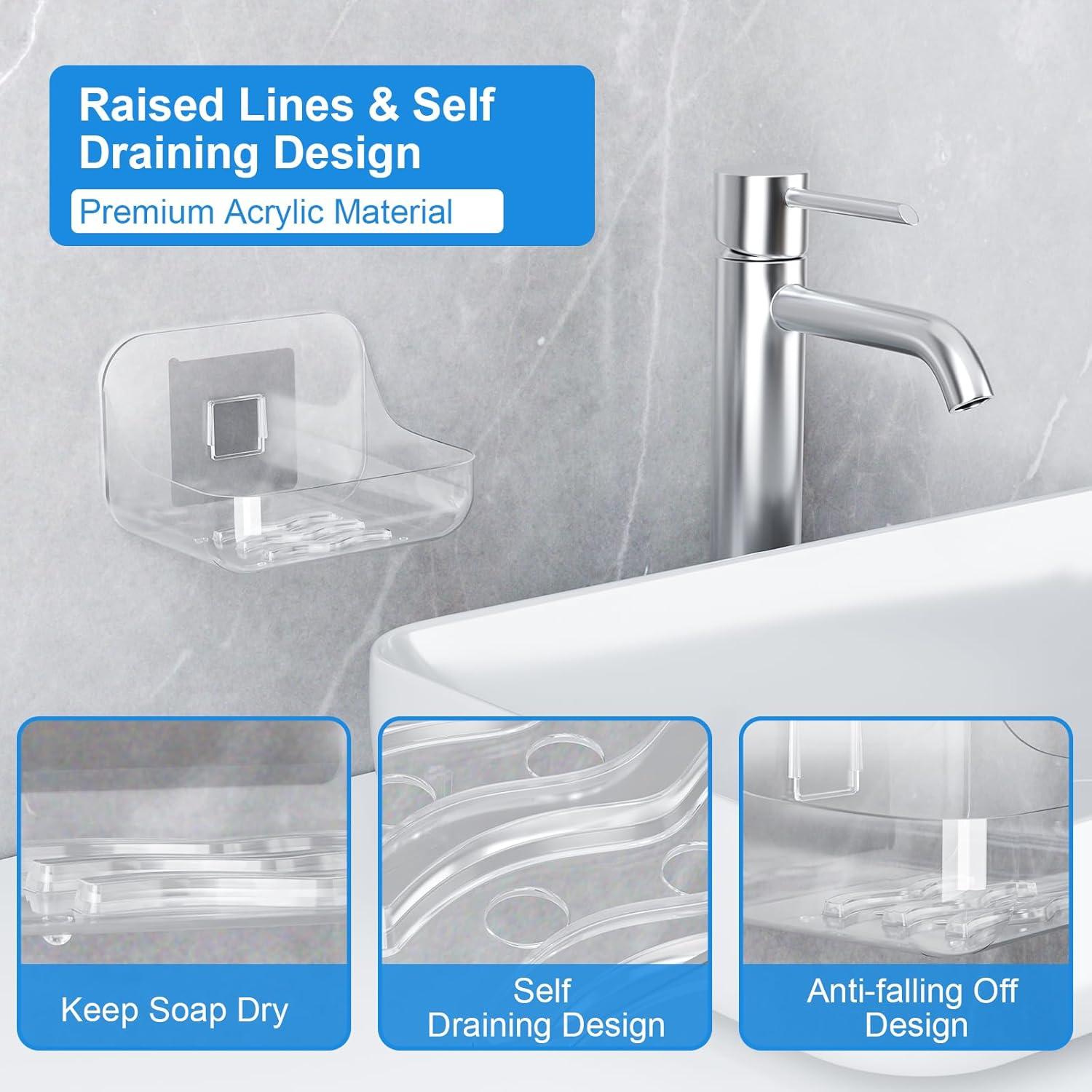 Plato de Jabón Acrílico Transparente FEPTUASE 2 Pcs Autodrenante