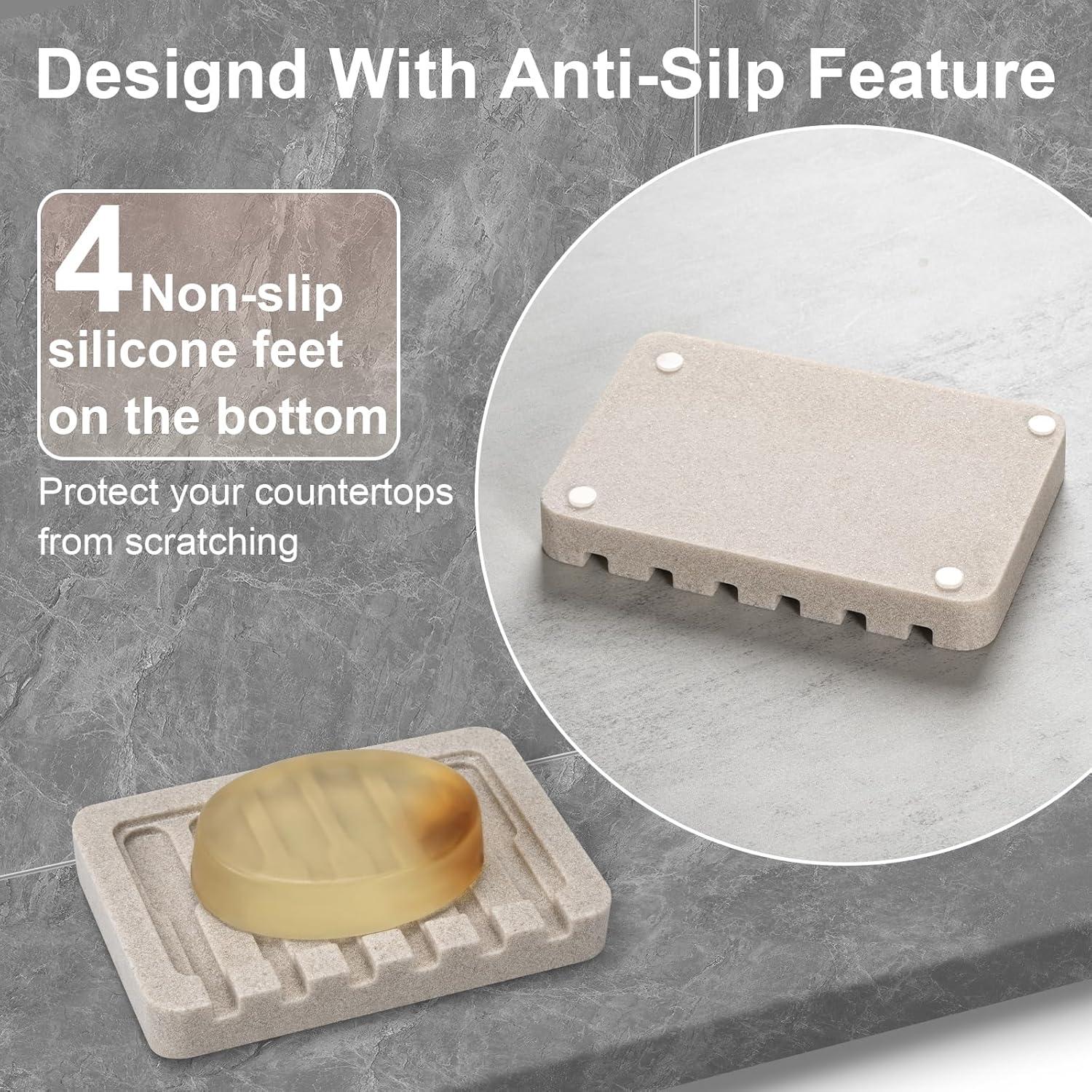 Jabonera Autodrenante UHEY HOME Beige Rectangular 13.2x8.9 cm