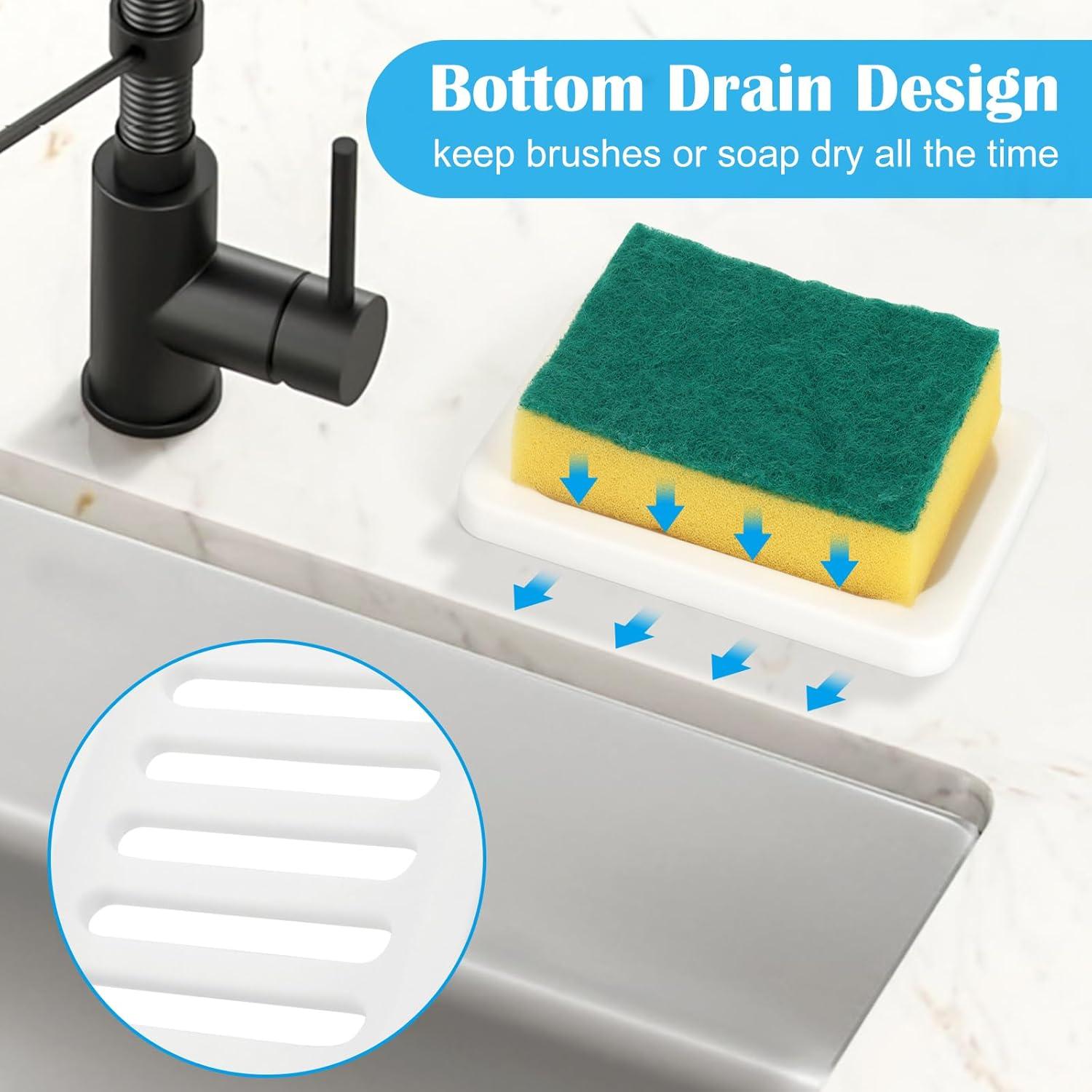 Topsky 2Pcs Soap Dish Holder, Non-Slip Bathroom Accessories Silicone Soap Case Saver, Sink Deck Bathtub Shower Dish Soap Drainer, Silicone Holder for Soap, Sponges, Scrubber (White-2pcs)