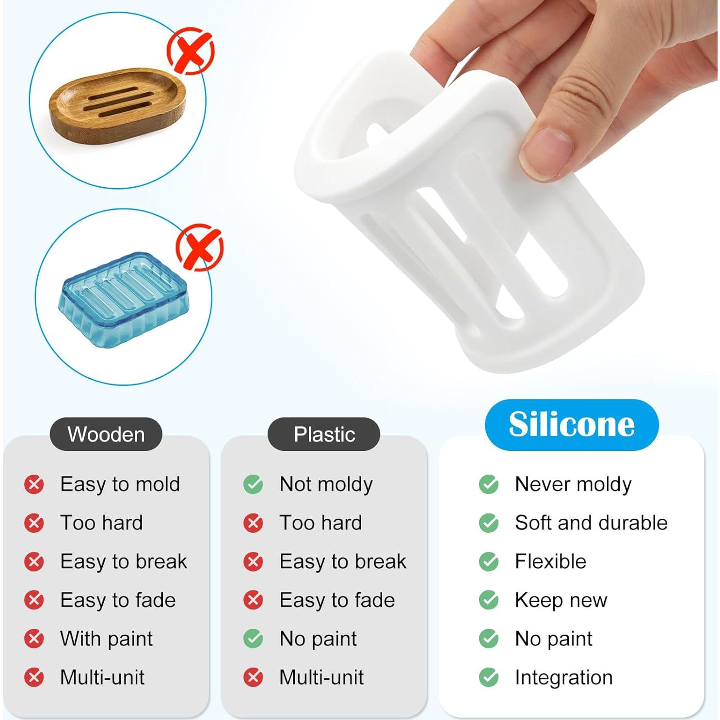 Topsky 2Pcs Soap Dish Holder, Non-Slip Bathroom Accessories Silicone Soap Case Saver, Sink Deck Bathtub Shower Dish Soap Drainer, Silicone Holder for Soap, Sponges, Scrubber (White-2pcs)