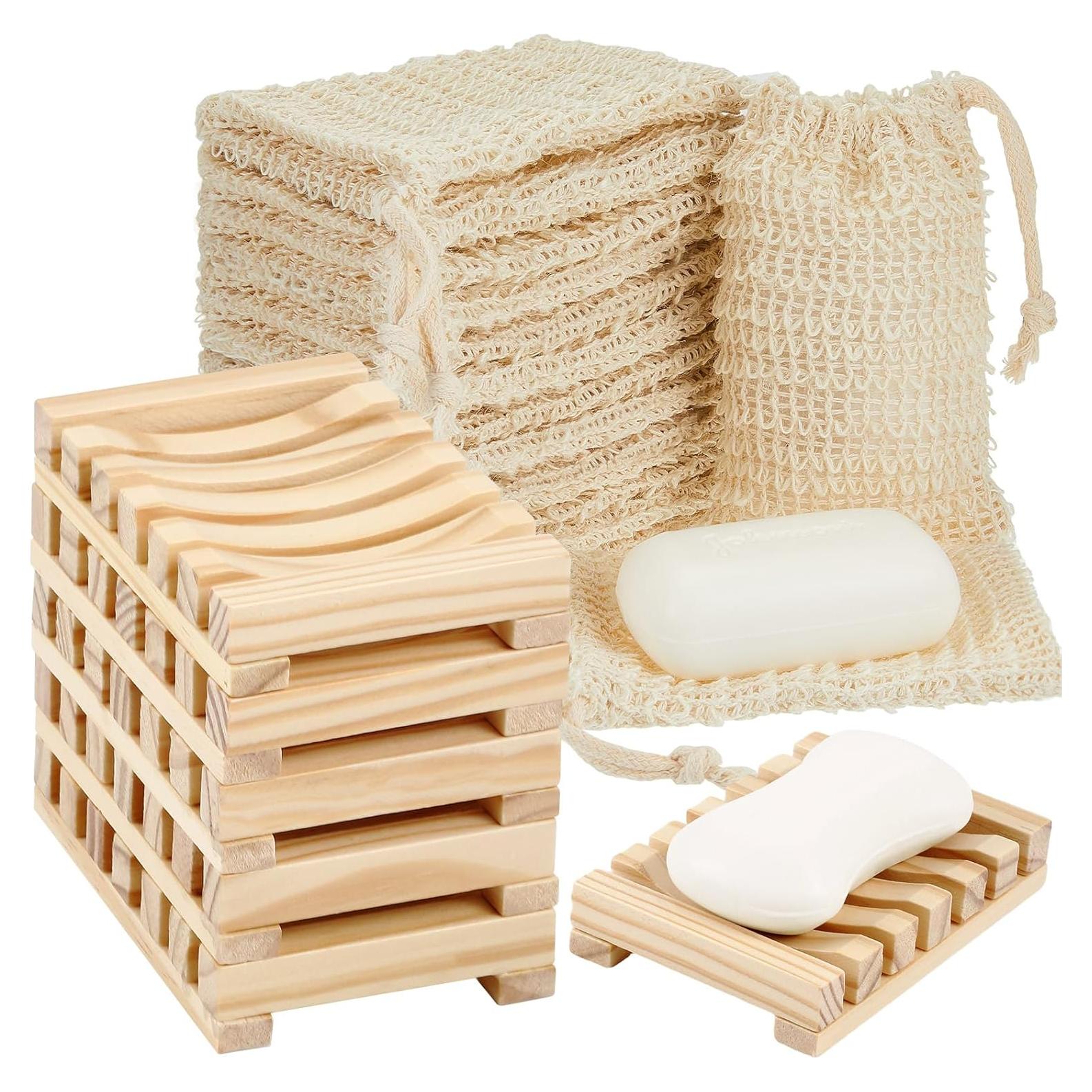 Kit de Jabón Umigy 40 Pcs: 30 Bolsas Sisal y 10 Soportes Madera