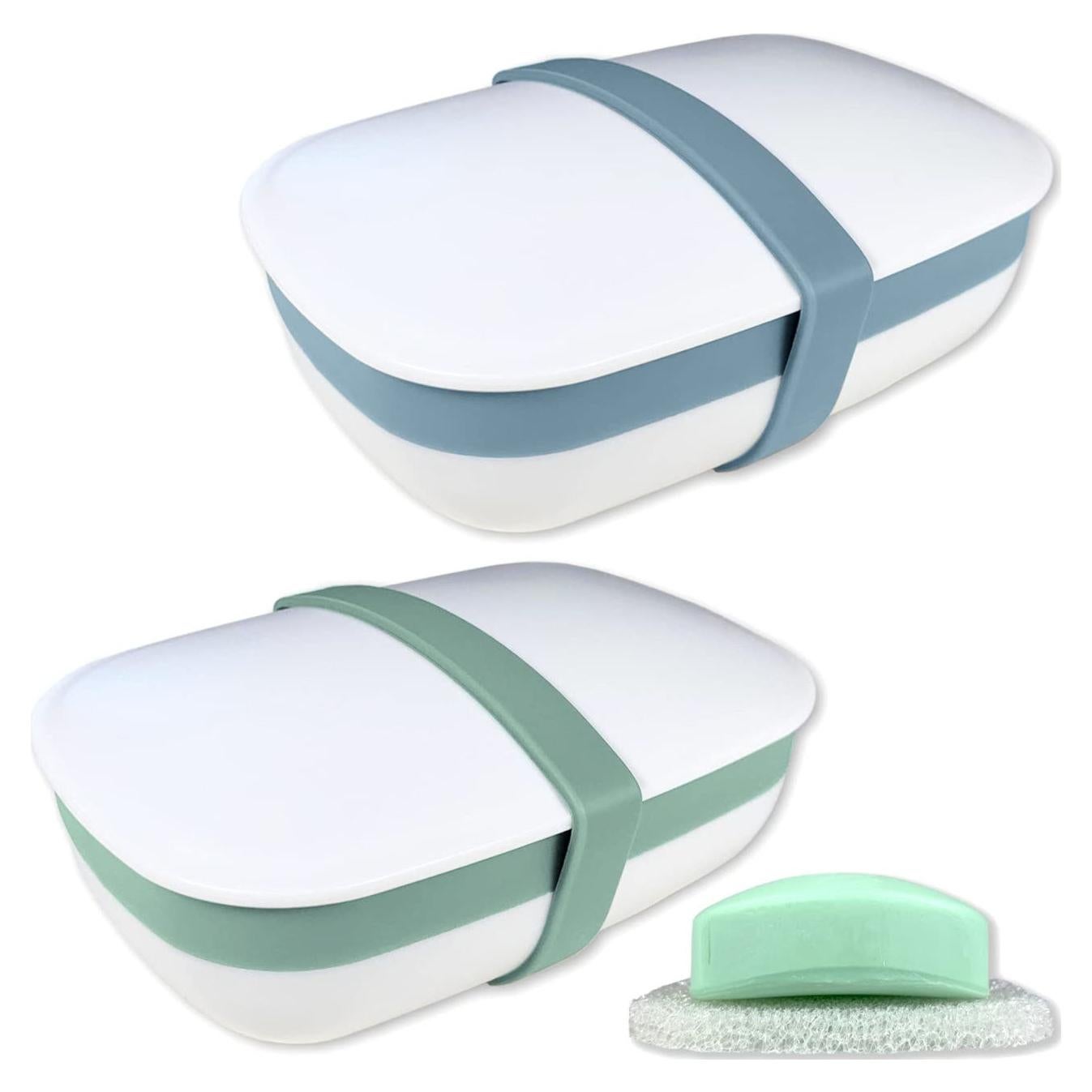 2 Pack Porta Jabones de Viaje Kiasona con Alfombrillas y Banda