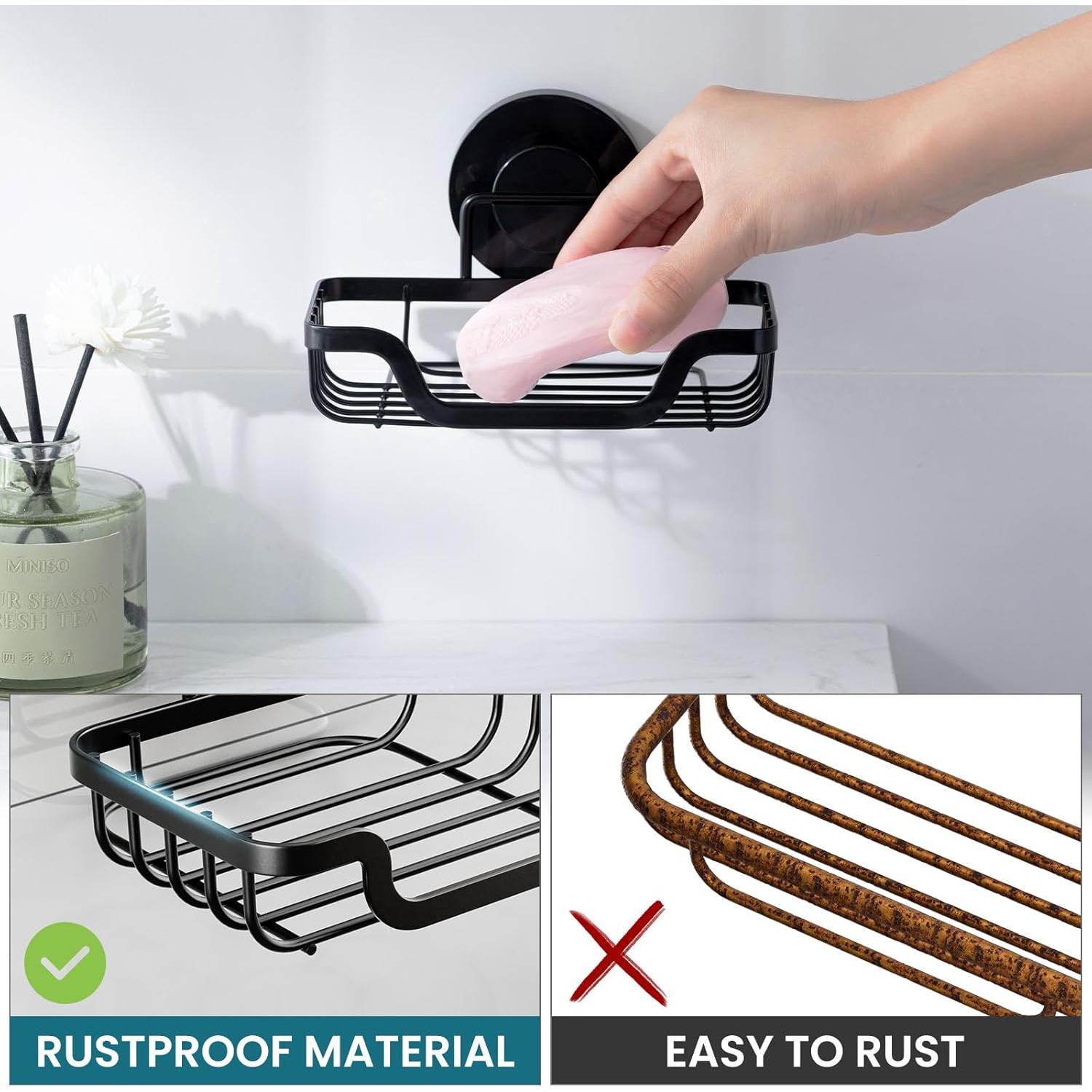 Soporte de Jabón TAILI con Ventosa Negro, Autodrenante, 1 Nivel