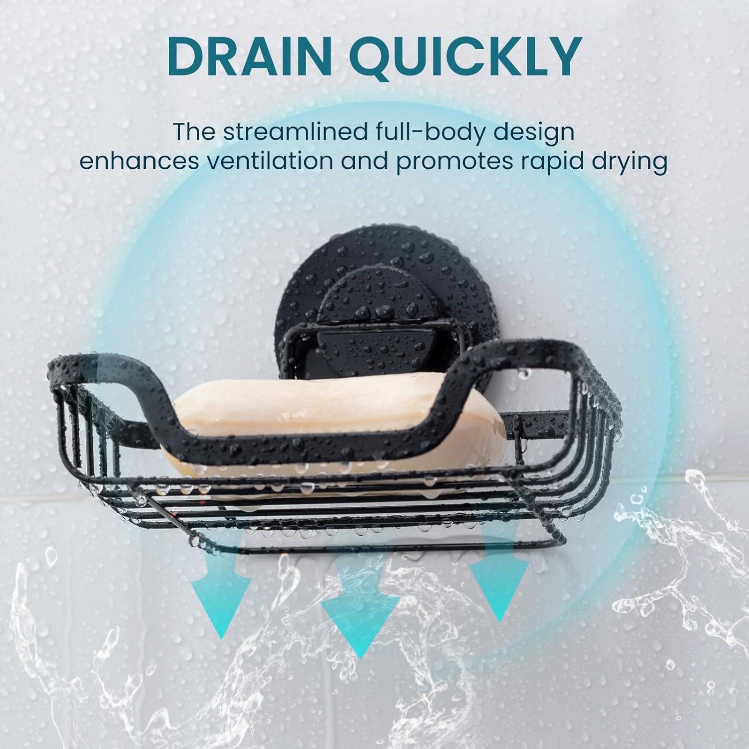 Soporte de Jabón TAILI con Ventosa Negro, Autodrenante, 1 Nivel