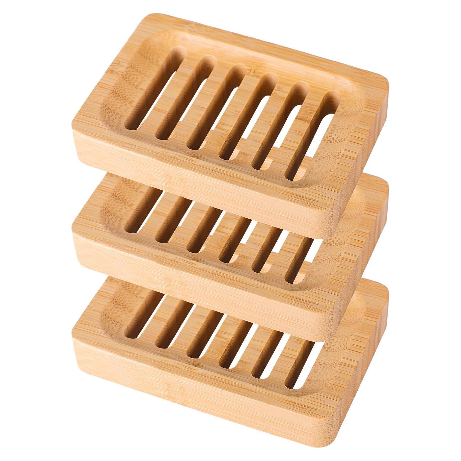 Soporte de Jabón de Bambú Antideslizante BONUMVITA - Paquete de 3