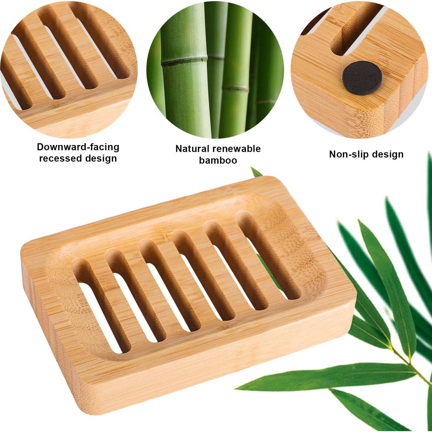 Soporte de Jabón de Bambú Antideslizante BONUMVITA - Paquete de 3