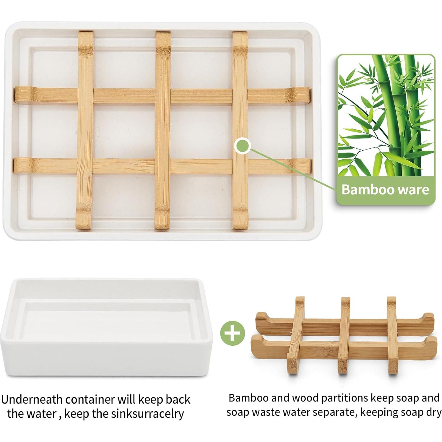 Plato de Jabón de Bambú Maqqet Cuadrado Blanco 13x9 cm