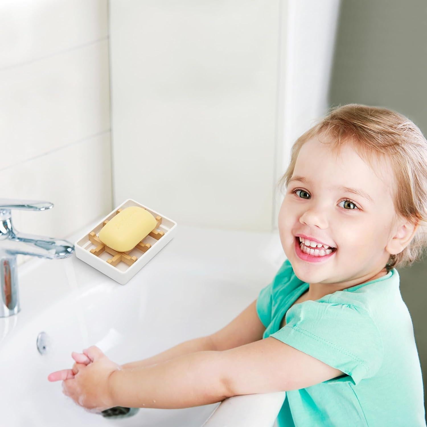 Plato de Jabón de Bambú Maqqet Cuadrado Blanco 13x9 cm