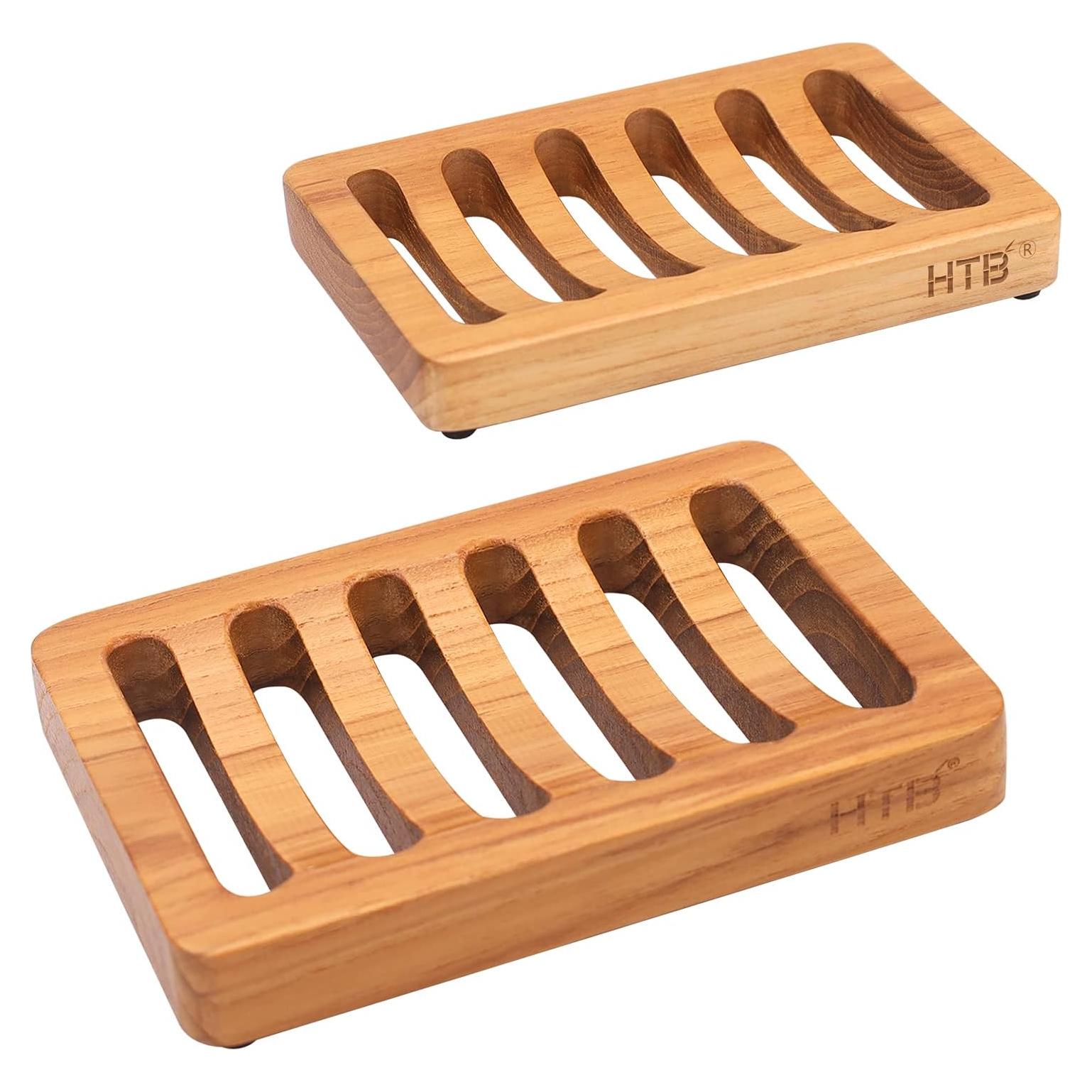 Soporte de Jabón de Madera de Teak HTB - 2 Piezas Autodrenante