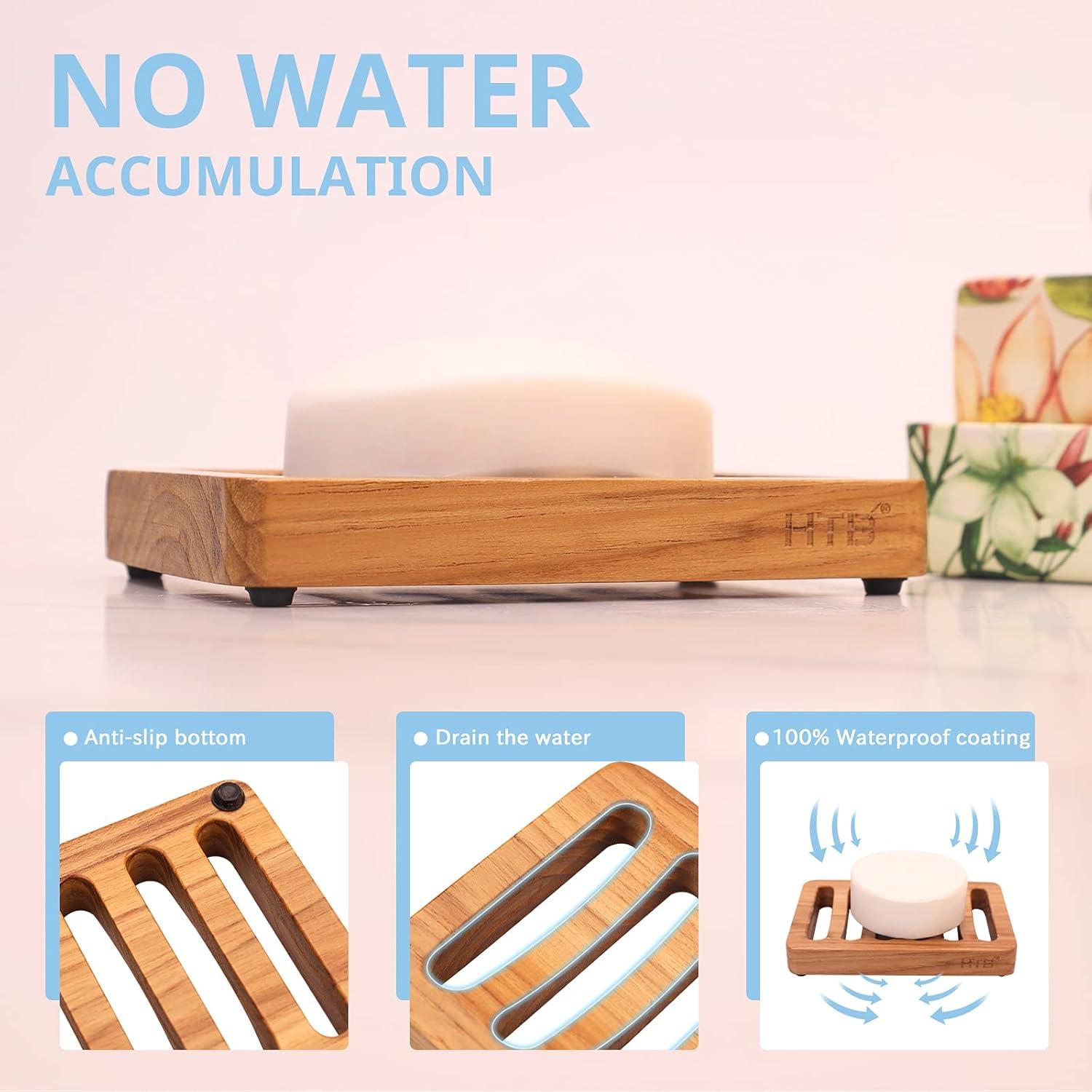 Soporte de Jabón de Madera de Teak HTB - 2 Piezas Autodrenante