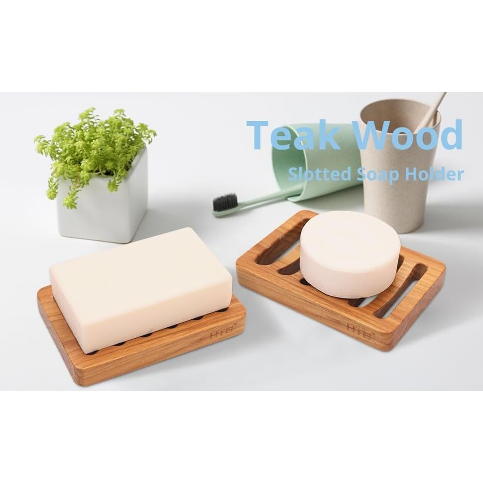 Soporte de Jabón de Madera de Teak HTB - 2 Piezas Autodrenante