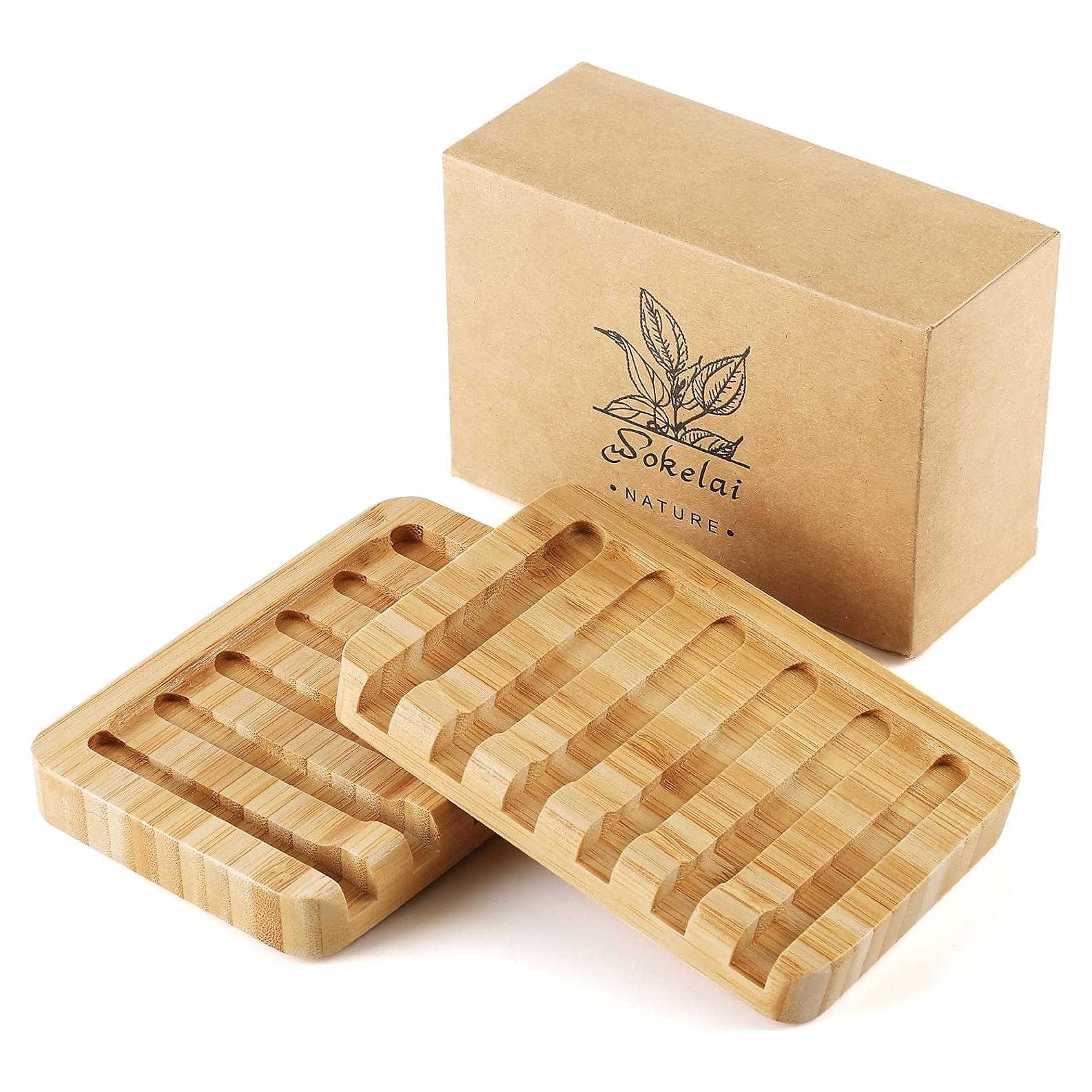 Soporte para Jabón de Bambú Wokelai - 2 Piezas Drenaje