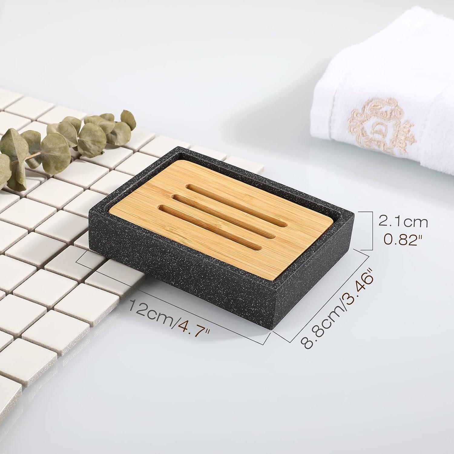 Plato de Jabón de Bambú Luxspire con Drenaje, Negro