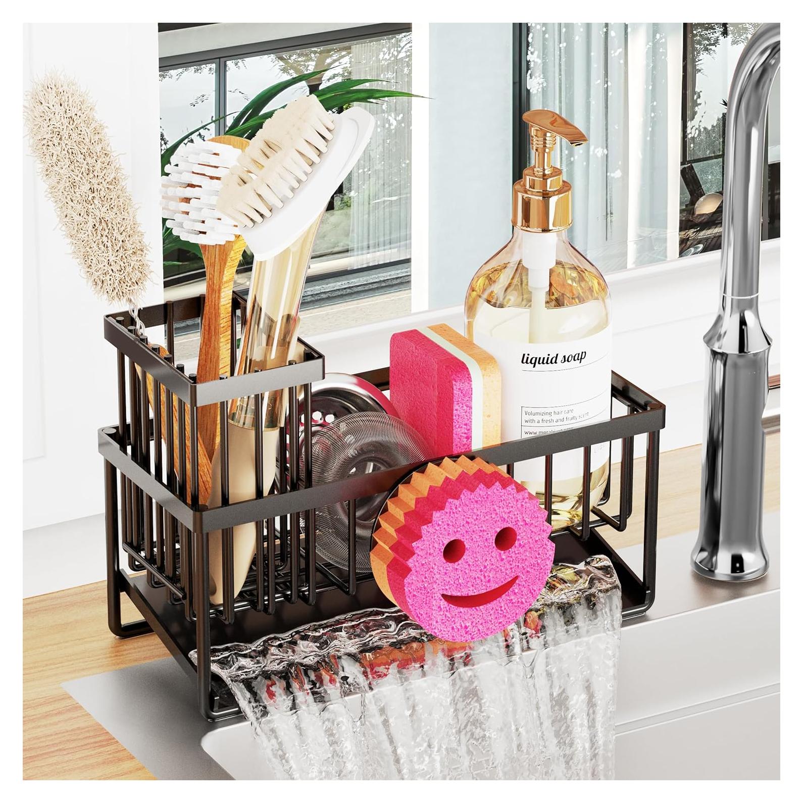 Soporte para Esponja de Fregadero Taugast Negro Antideslizante