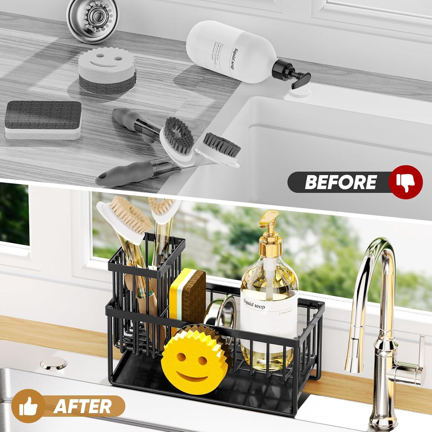 Soporte para Esponja de Fregadero Taugast Negro Antideslizante