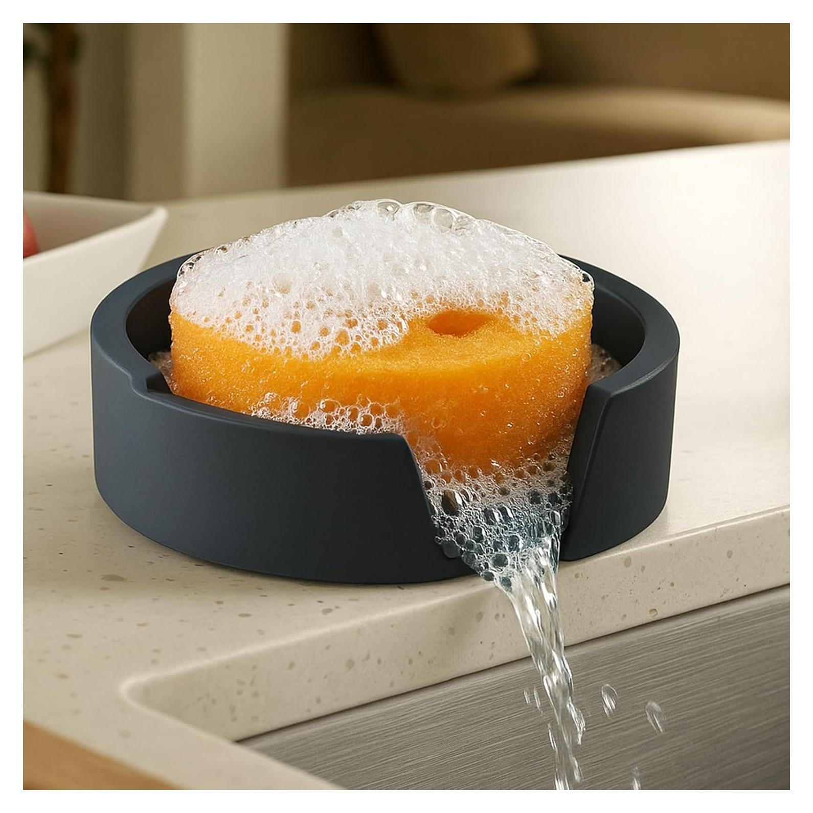 Soporte de Esponja JIEFANYU Cara Sonriente para Fregadero Negro