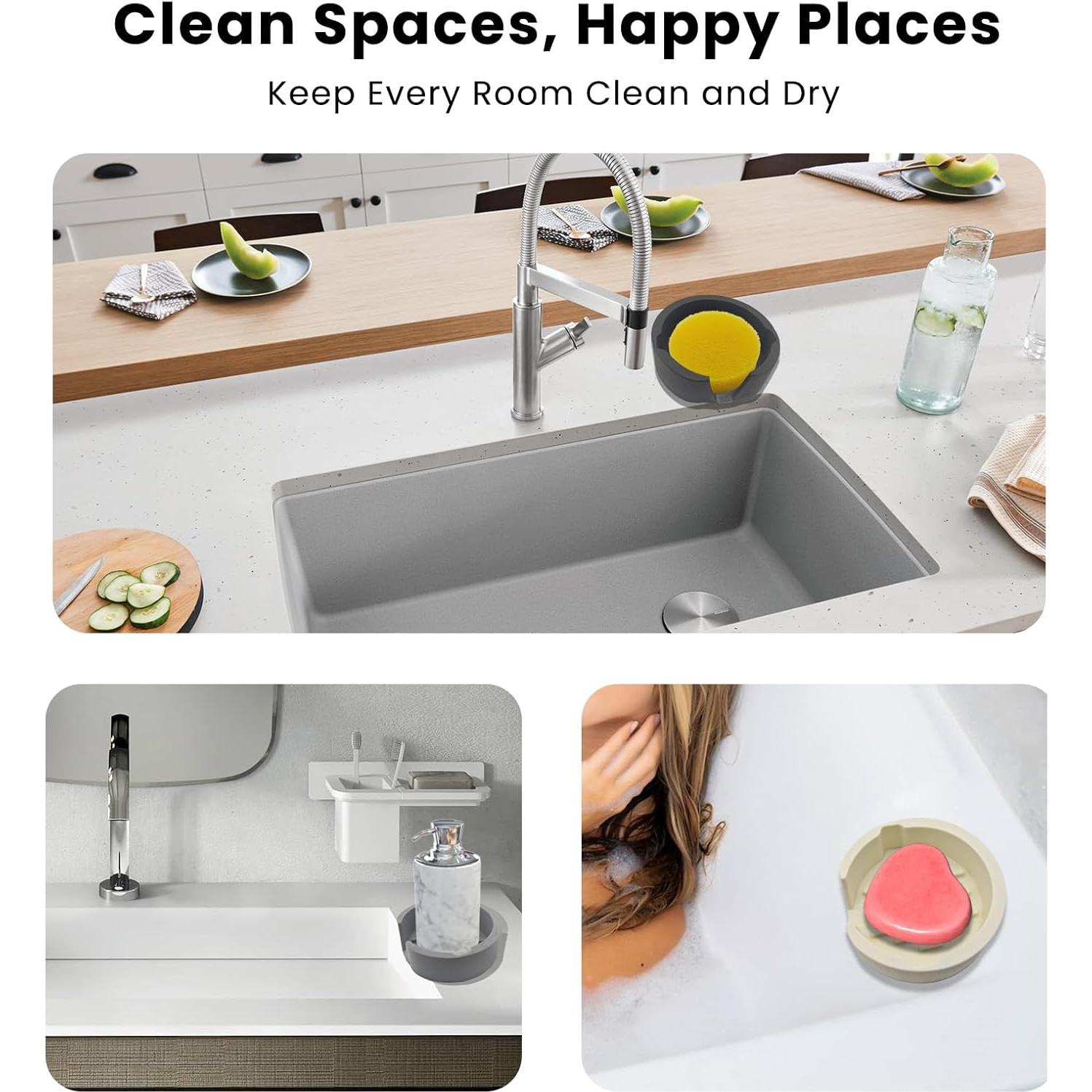 Soporte de Esponja JIEFANYU Cara Sonriente para Fregadero Negro