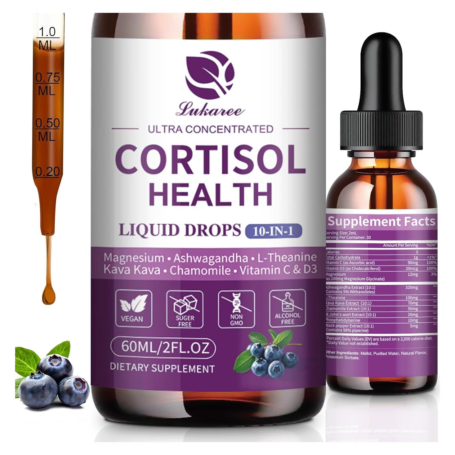 Suplemento de Cortisol Lukaree 10 en 1 - Gotas Líquidas 59.15 ml