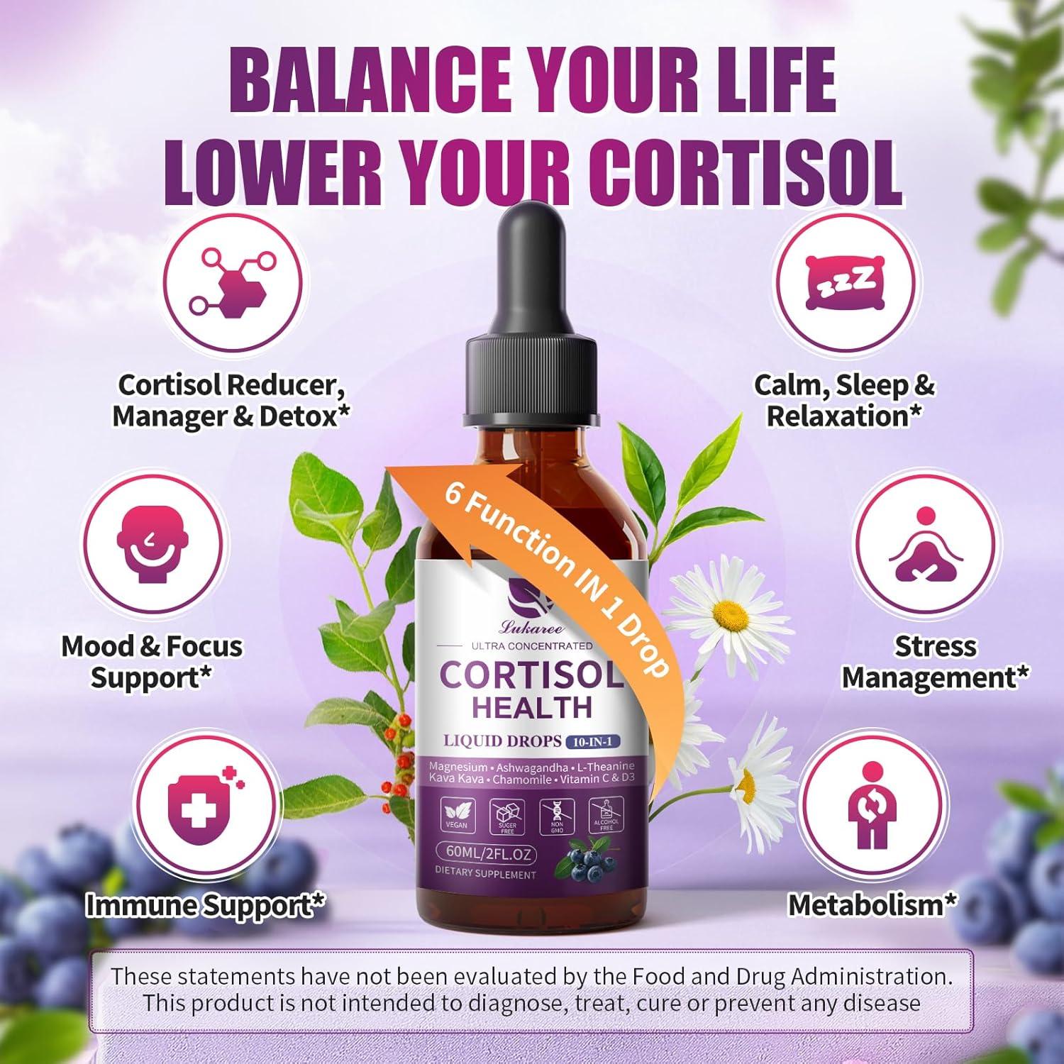 Suplemento de Cortisol Lukaree 10 en 1 - Gotas Líquidas 59.15 ml