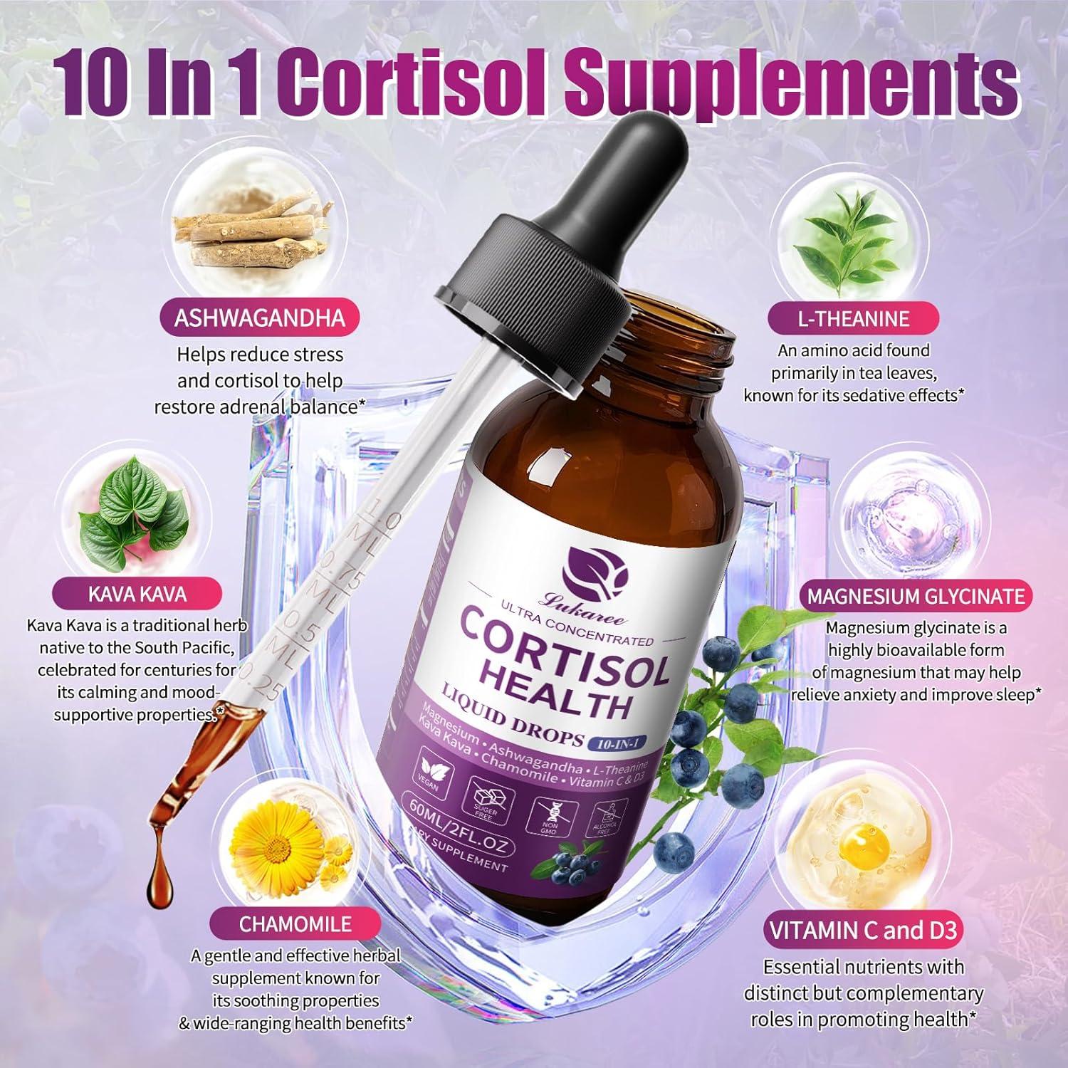 Suplemento de Cortisol Lukaree 10 en 1 - Gotas Líquidas 59.15 ml