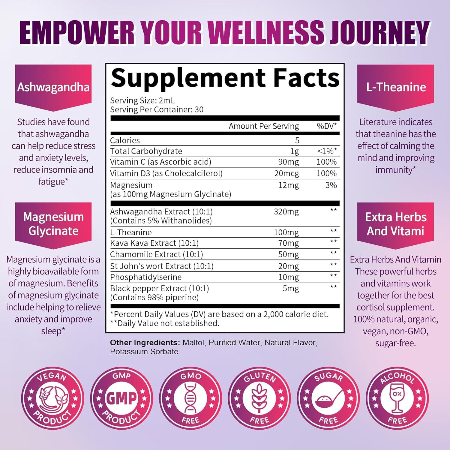 Suplemento de Cortisol Lukaree 10 en 1 - Gotas Líquidas 59.15 ml