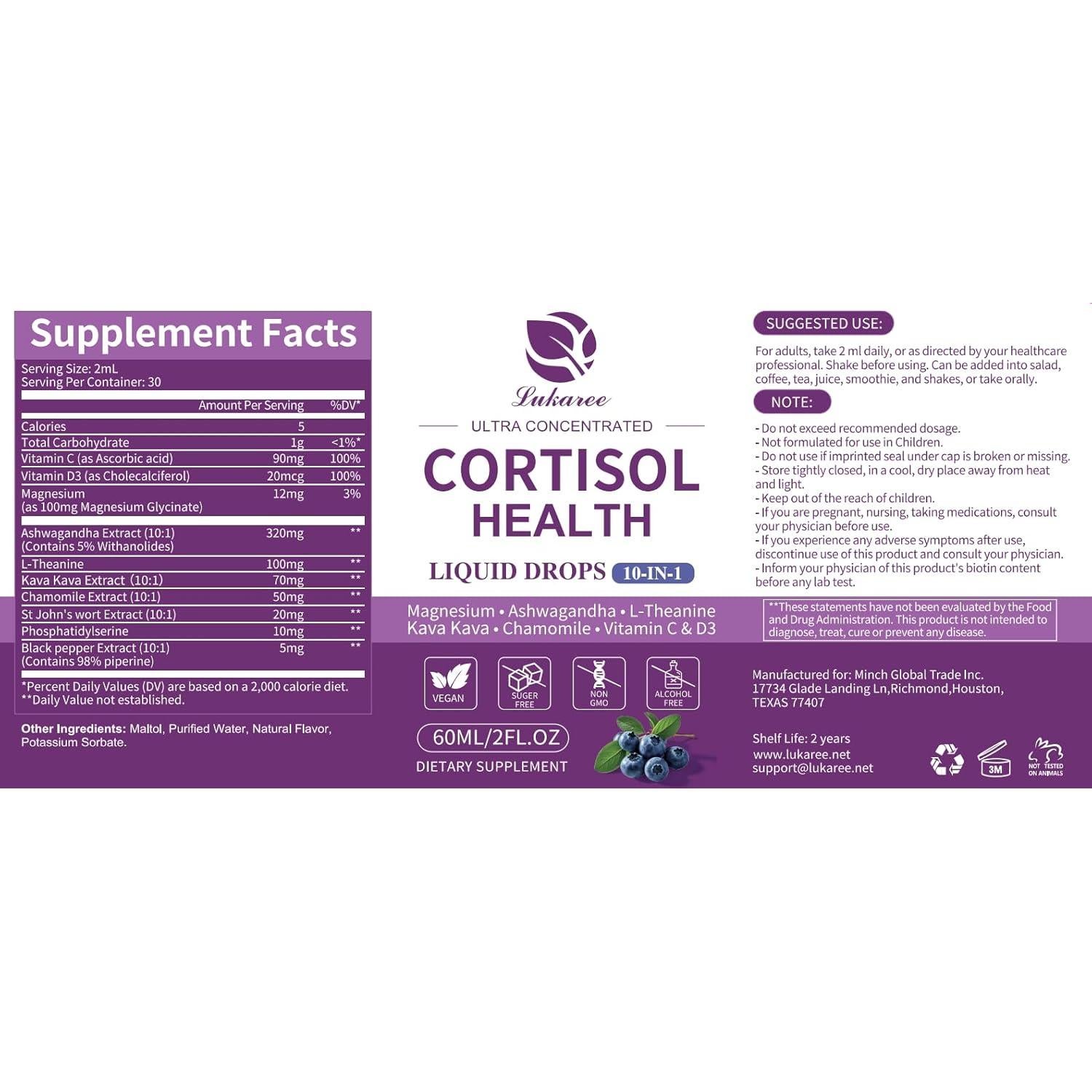 Suplemento de Cortisol Lukaree 10 en 1 - Gotas Líquidas 59.15 ml