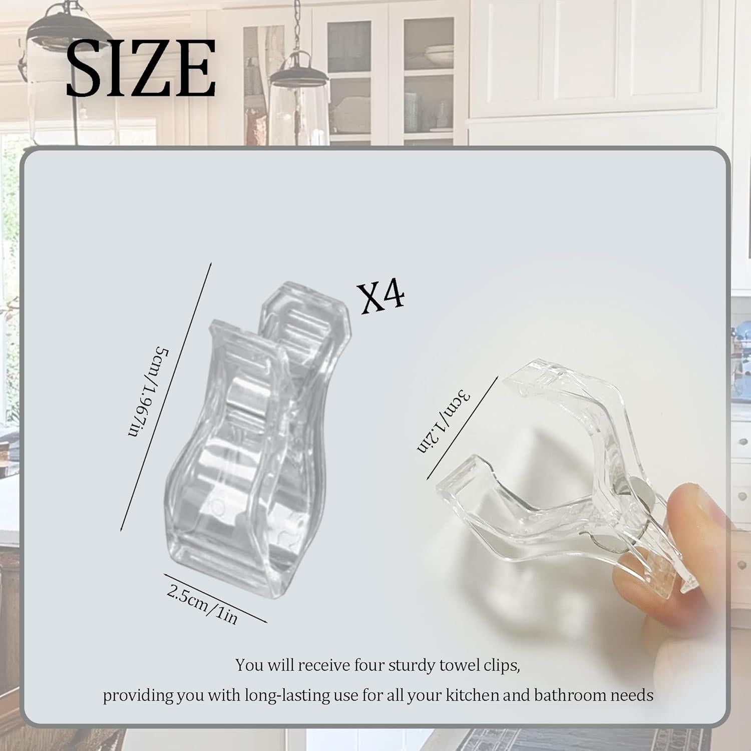 4 Clips para Toallas de Cocina XLANMAY - Transparente 5cm