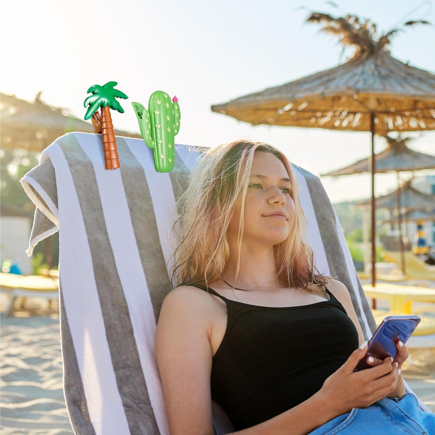 Jetec Clips de Toalla de Playa 4 Piezas Cactus y Coco 12 cm