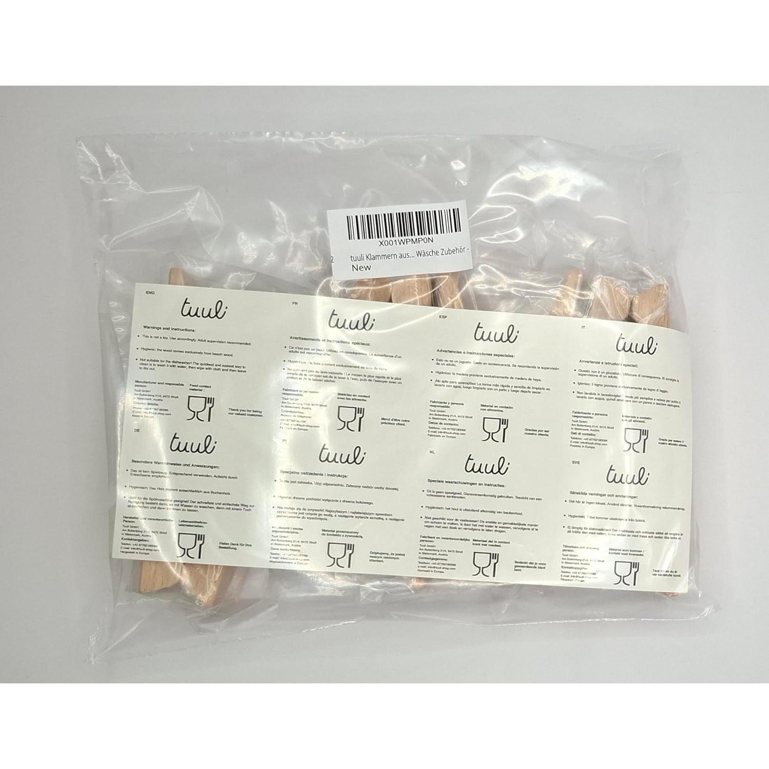 Pinzas de Madera Grandes Tuuli - Set de 4 para Toallas y Ropa