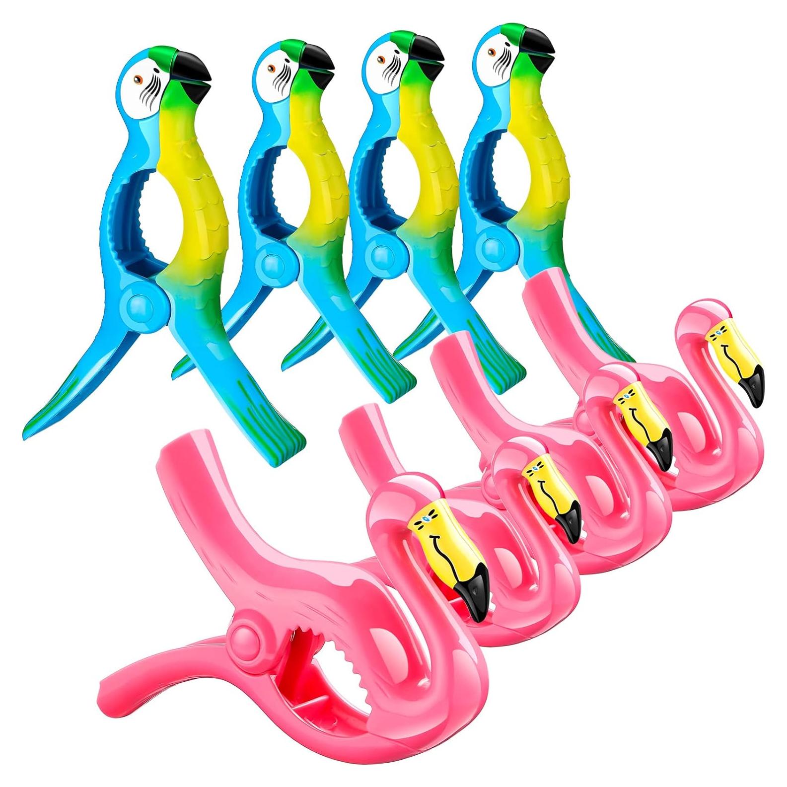 8 Clips para Toallas de Playa Skyley - Flamenco y Loro