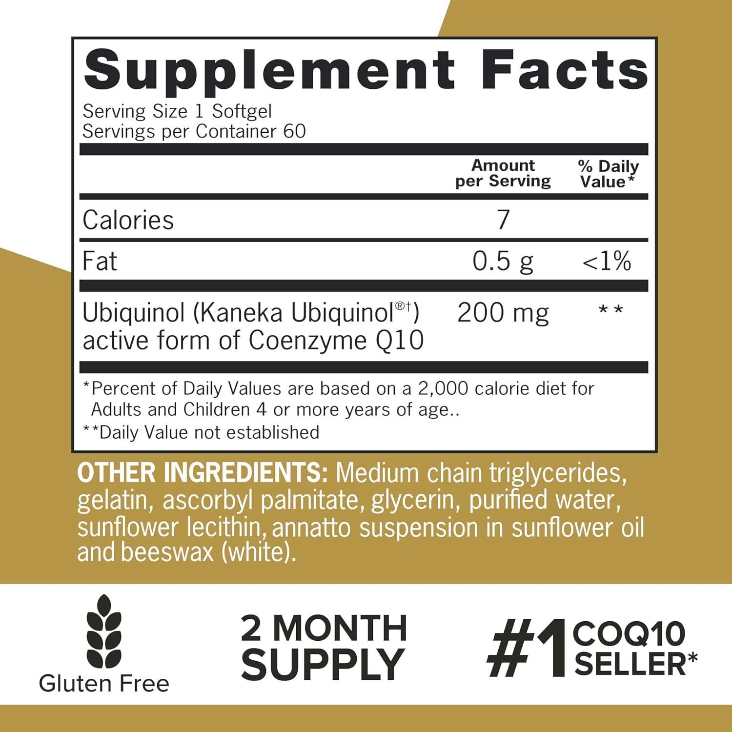 Qunol Ubiquinol CoQ10 200mg 60 Softgels Antioxidante Salud Corazón