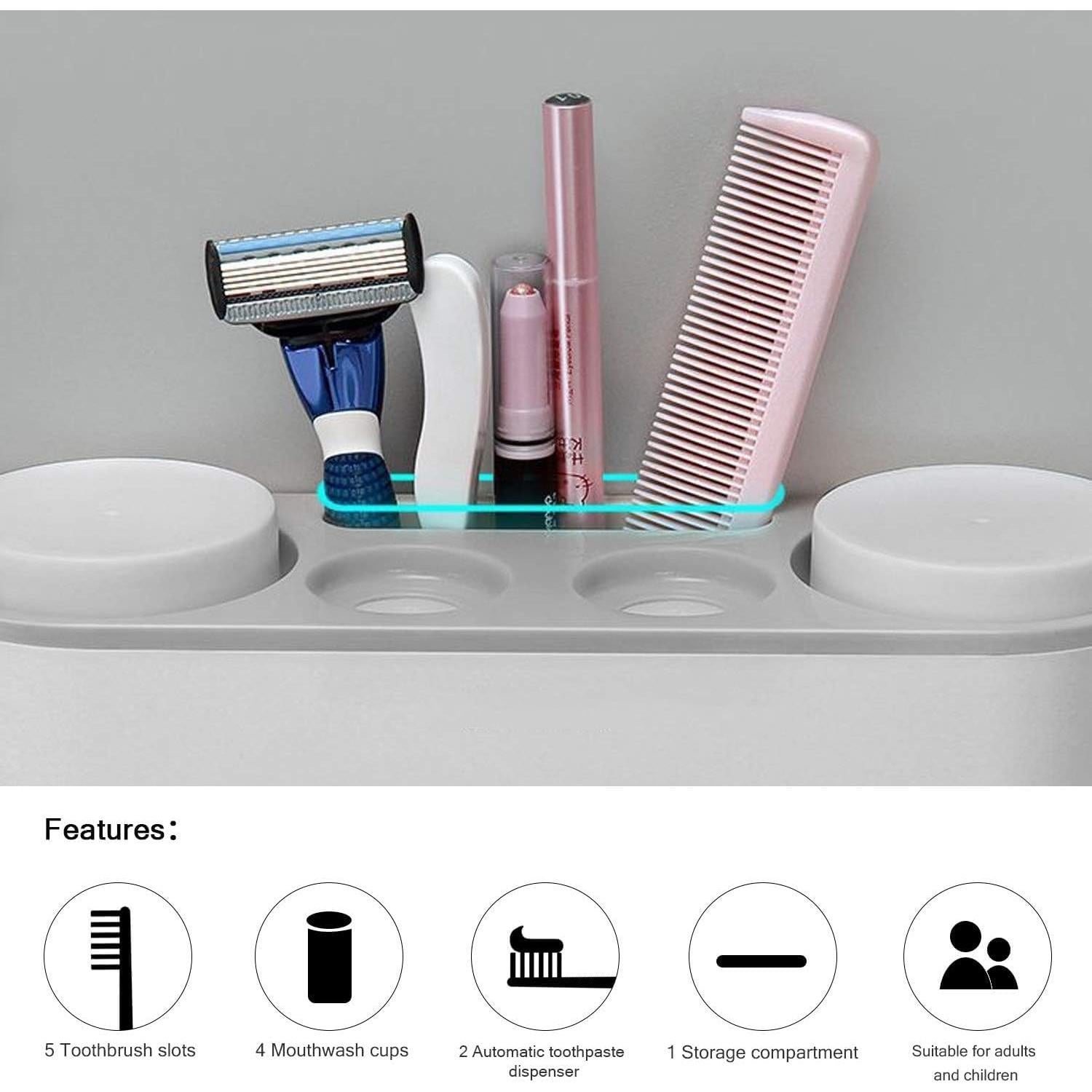 Soporte para Cepillos de Dientes Leseyaton Gris y Blanco 5 Espacios