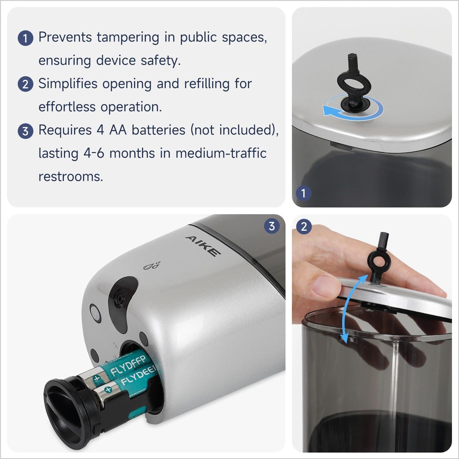 Dispensador Automático de Jabón AIKE AK1216 700ml Plata