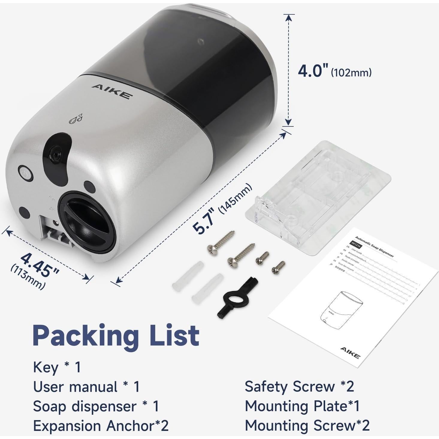 Dispensador Automático de Jabón AIKE AK1216 700ml Plata