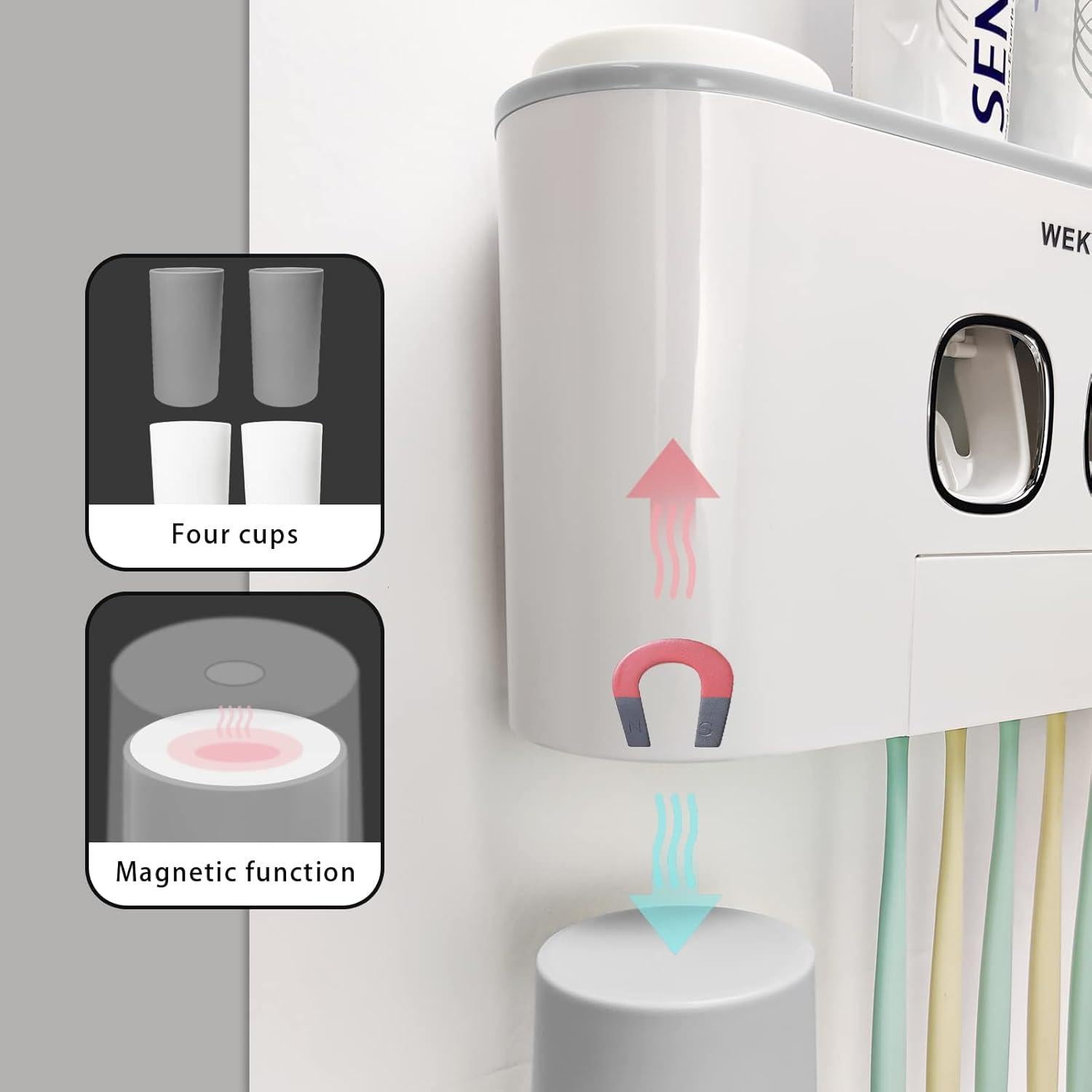 Soporte para Cepillos de Dientes WREWING Gris con Dispensador Automático