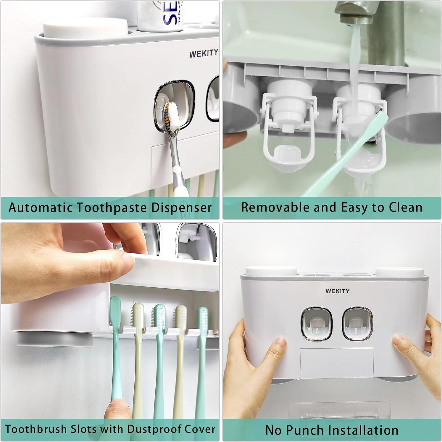 Soporte para Cepillos de Dientes WREWING Gris con Dispensador Automático