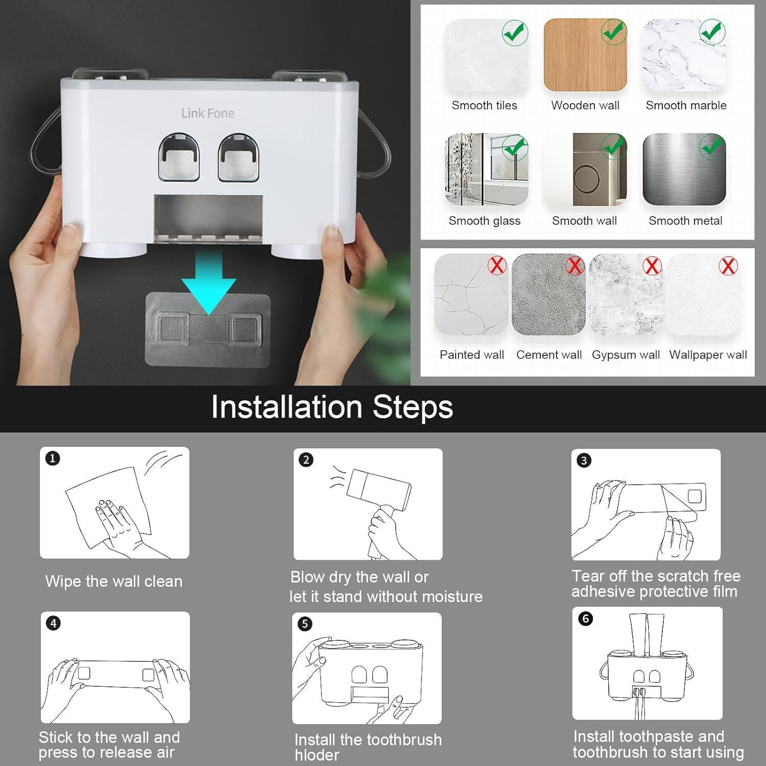 Soporte para Cepillos de Dientes WREWING Montado en Pared Gris