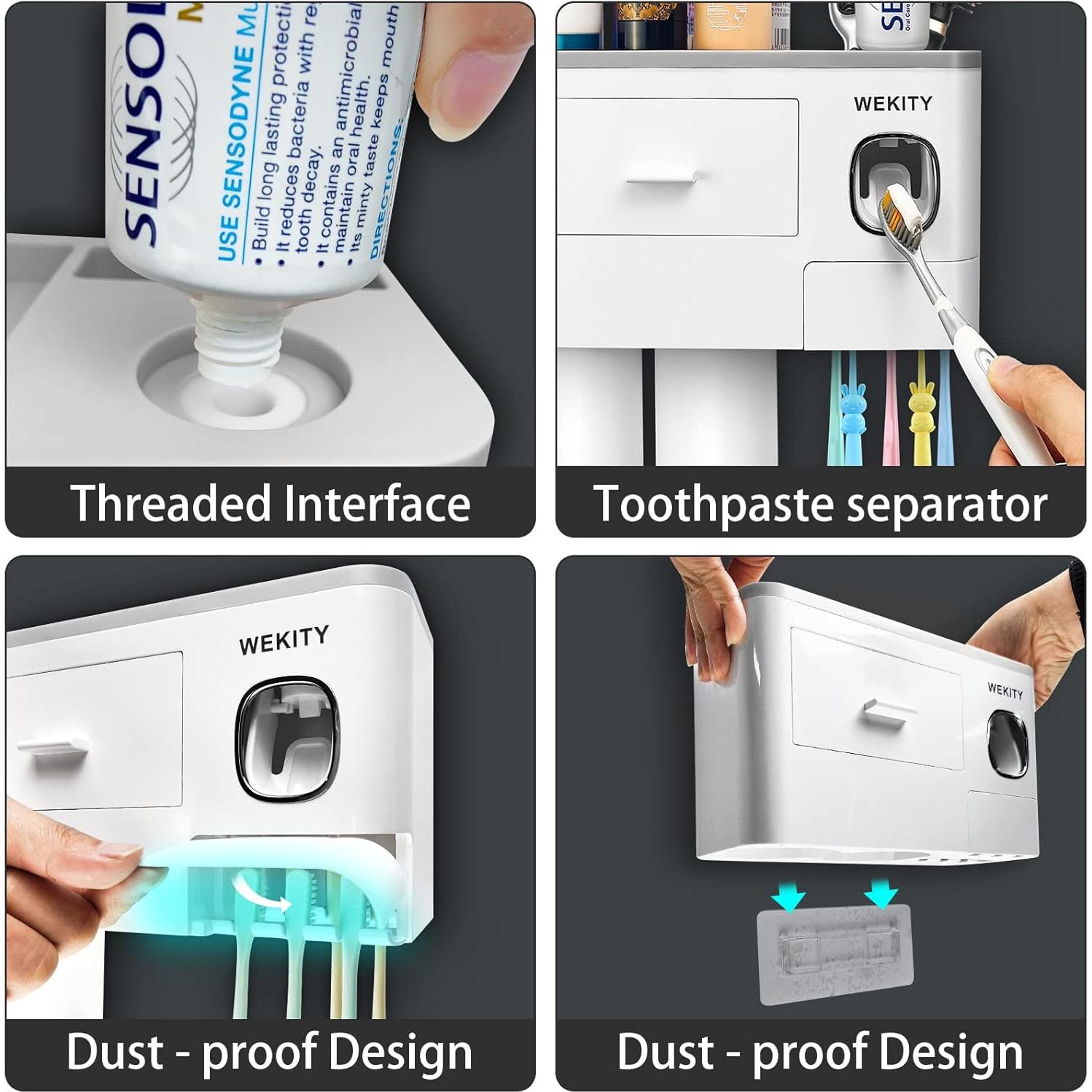 Soporte para Cepillos de Dientes Wekity con Dispensador Automático Gris