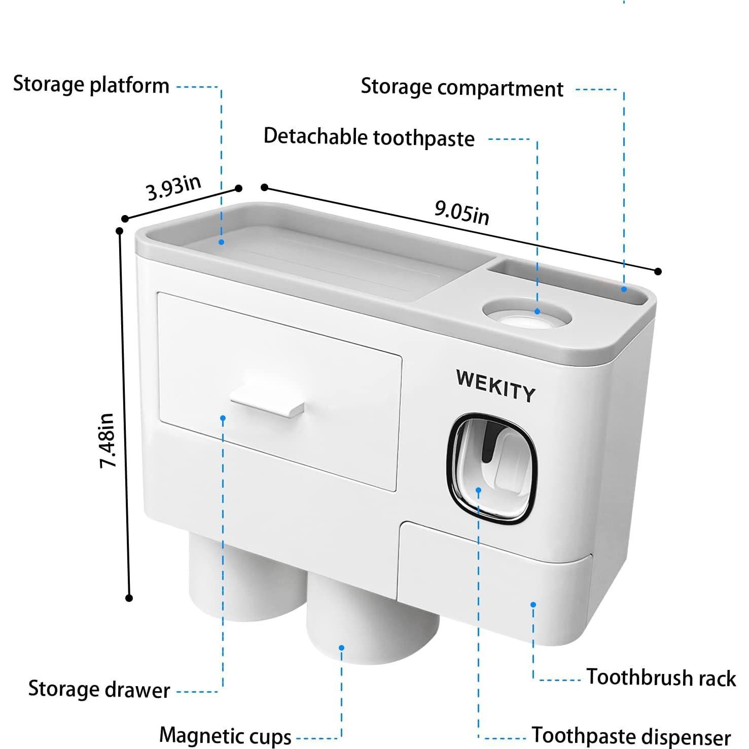 Soporte para Cepillos de Dientes Wekity con Dispensador Automático Gris
