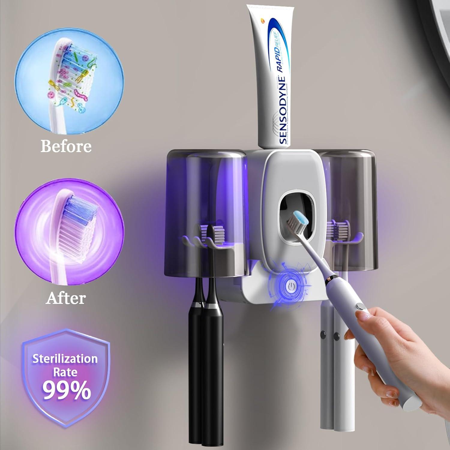 Soporte para Cepillos de Dientes Wekity Gris con Dispensador