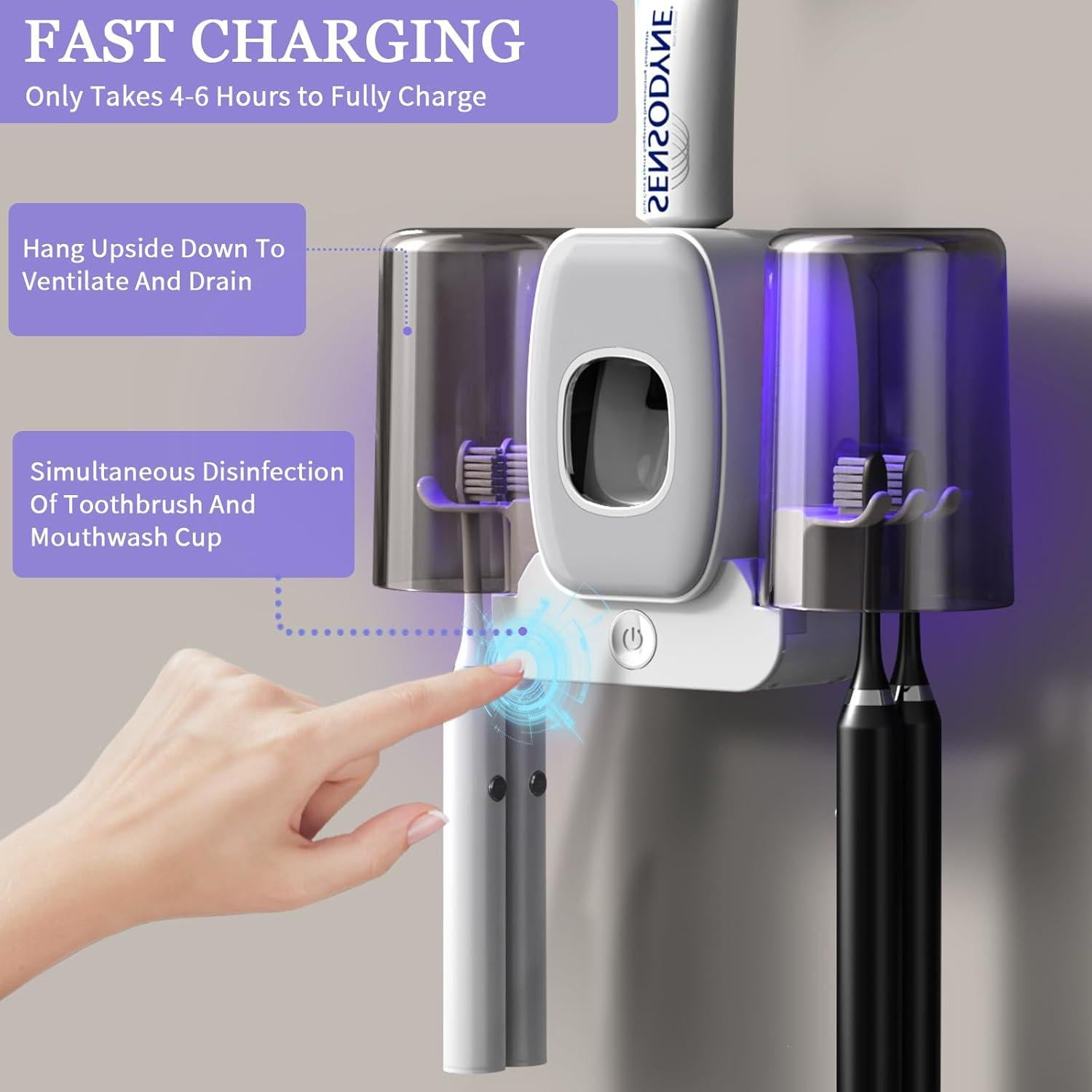 Soporte para Cepillos de Dientes Wekity Gris con Dispensador