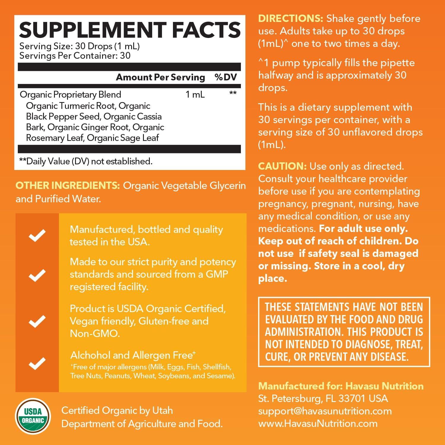 Suplemento Líquido de Cúrcuma Orgánica Havasu - 1000mg Curcumina