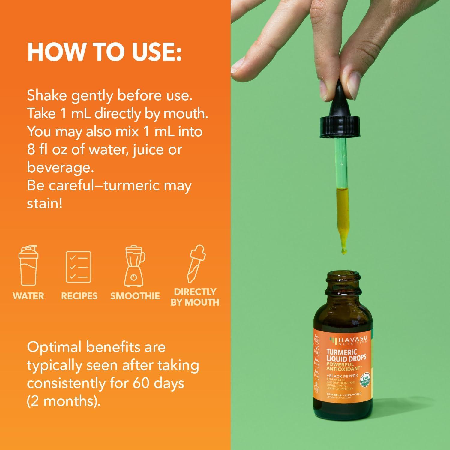 Suplemento Líquido de Cúrcuma Orgánica Havasu - 1000mg Curcumina