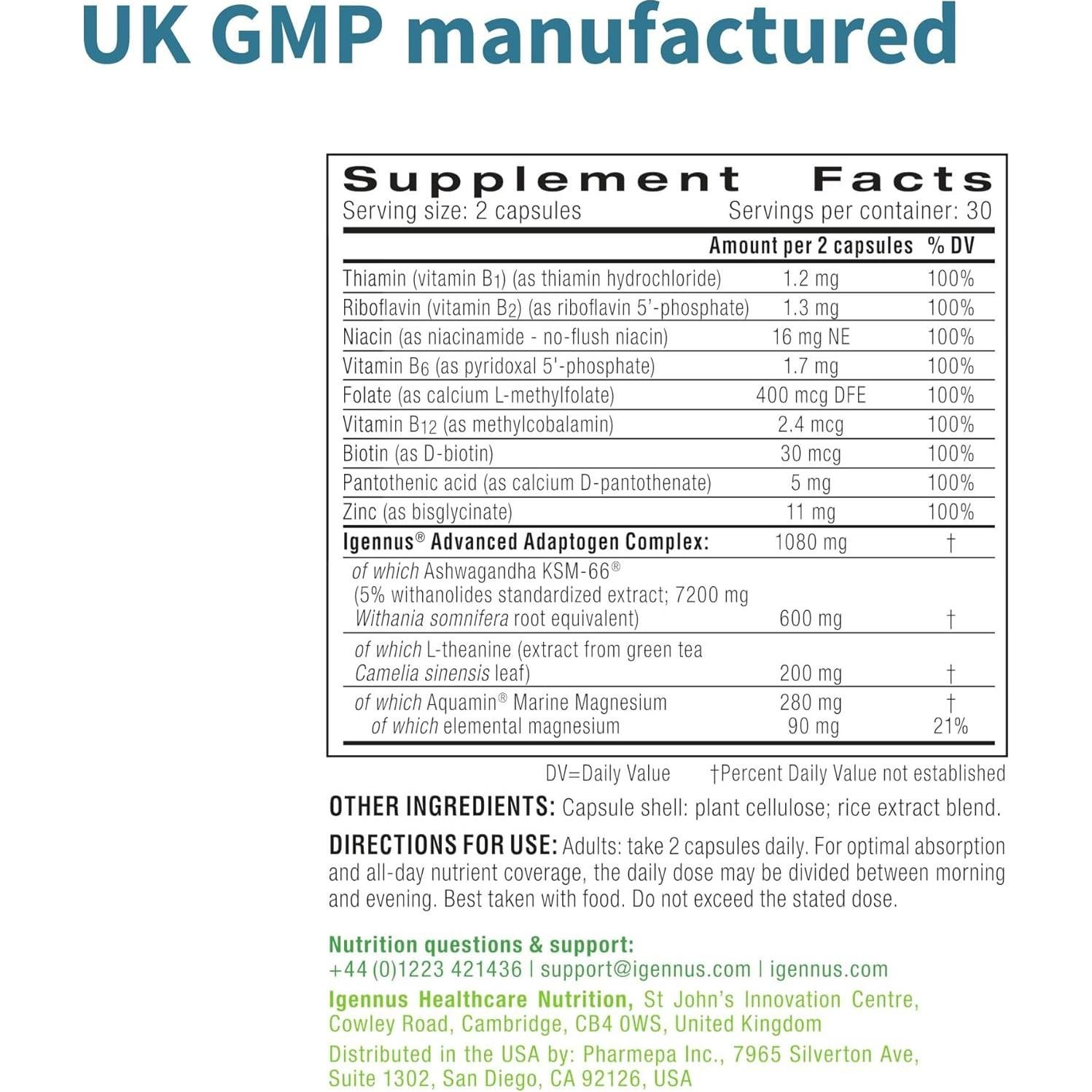 Complejo de Alivio del Estrés Igennus 60 Cápsulas Veganas