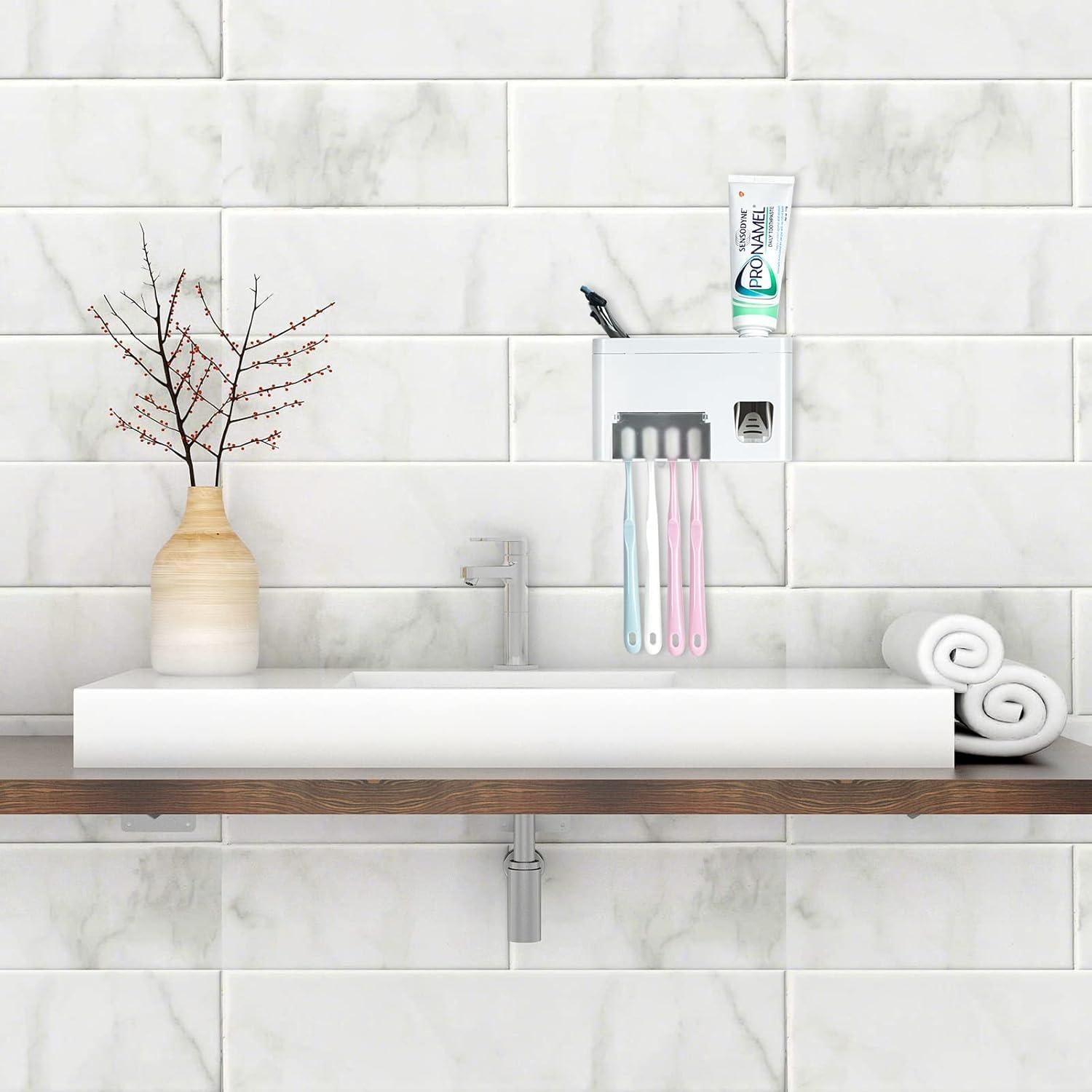 Soporte de Cepillos de Dientes LUEXBOX Autoadhesivo Blanco