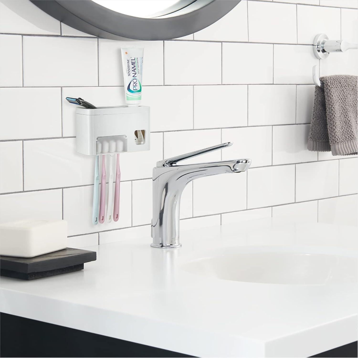 Soporte de Cepillos de Dientes LUEXBOX Autoadhesivo Blanco