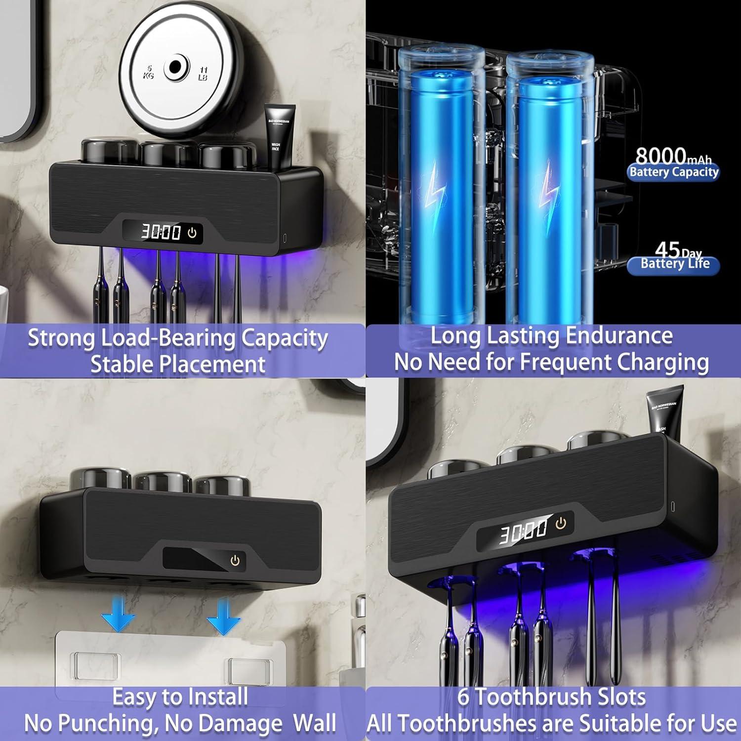 Soporte para Cepillos de Dientes Wekity con Secado y Limpieza