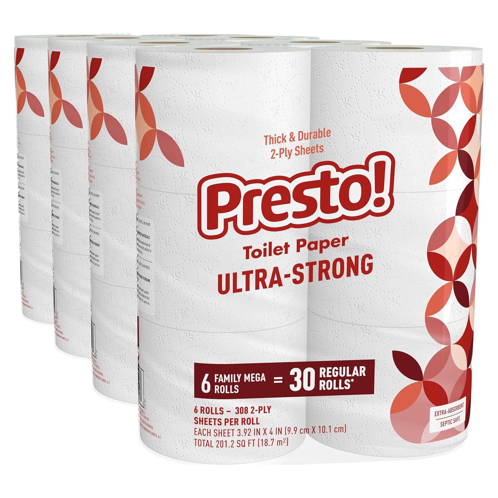 Papel Higiénico Ultra Fuerte Presto! 24 Rollos Mega 308 Hojas