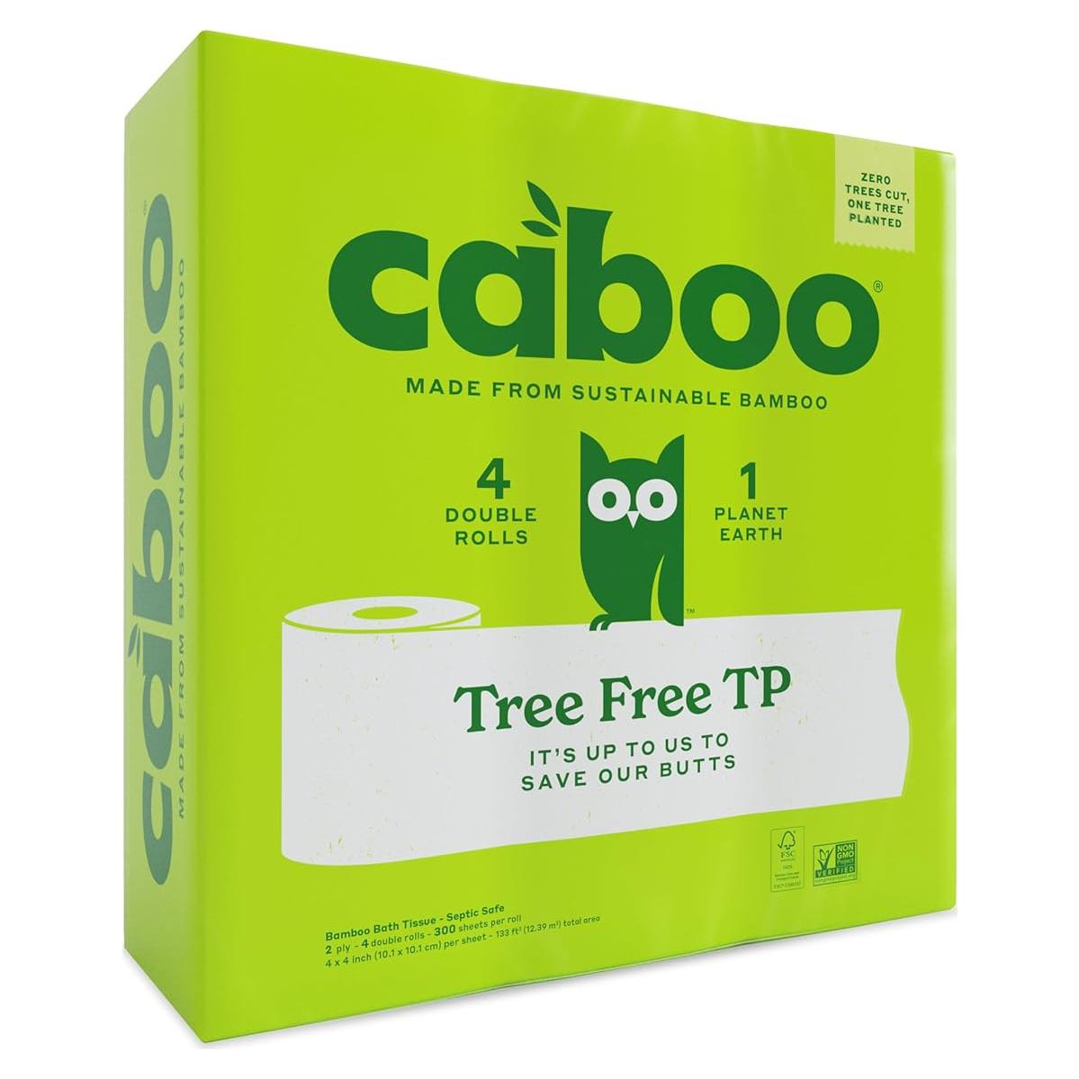 Papel Higiénico Caboo Libre de Árboles 4 Rollos Dobles 300 Hojas